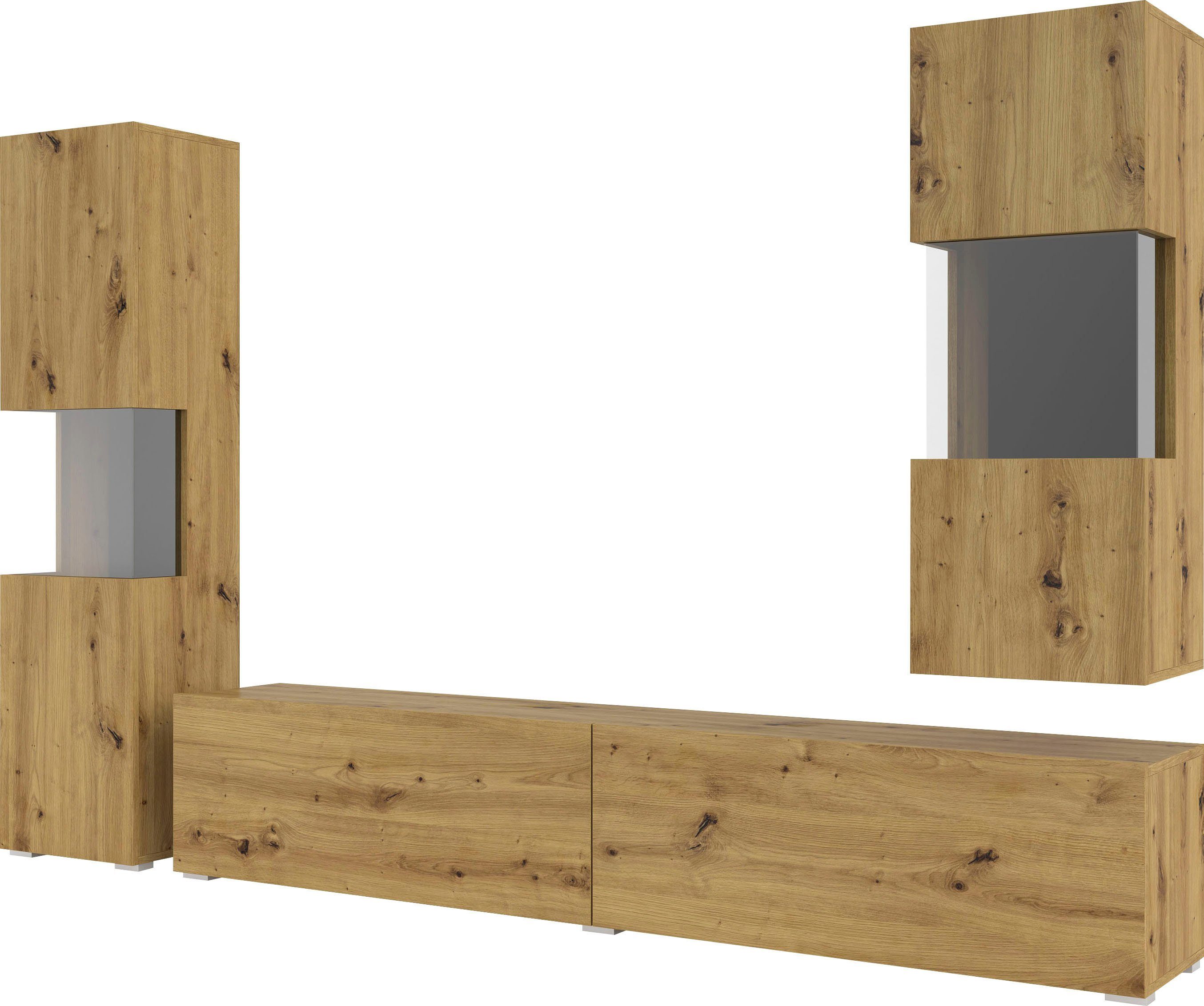 INOSIGN Wandmeubel Ava, woonkamer-set hangend/staand te monteren, vitrinekast, lowboard