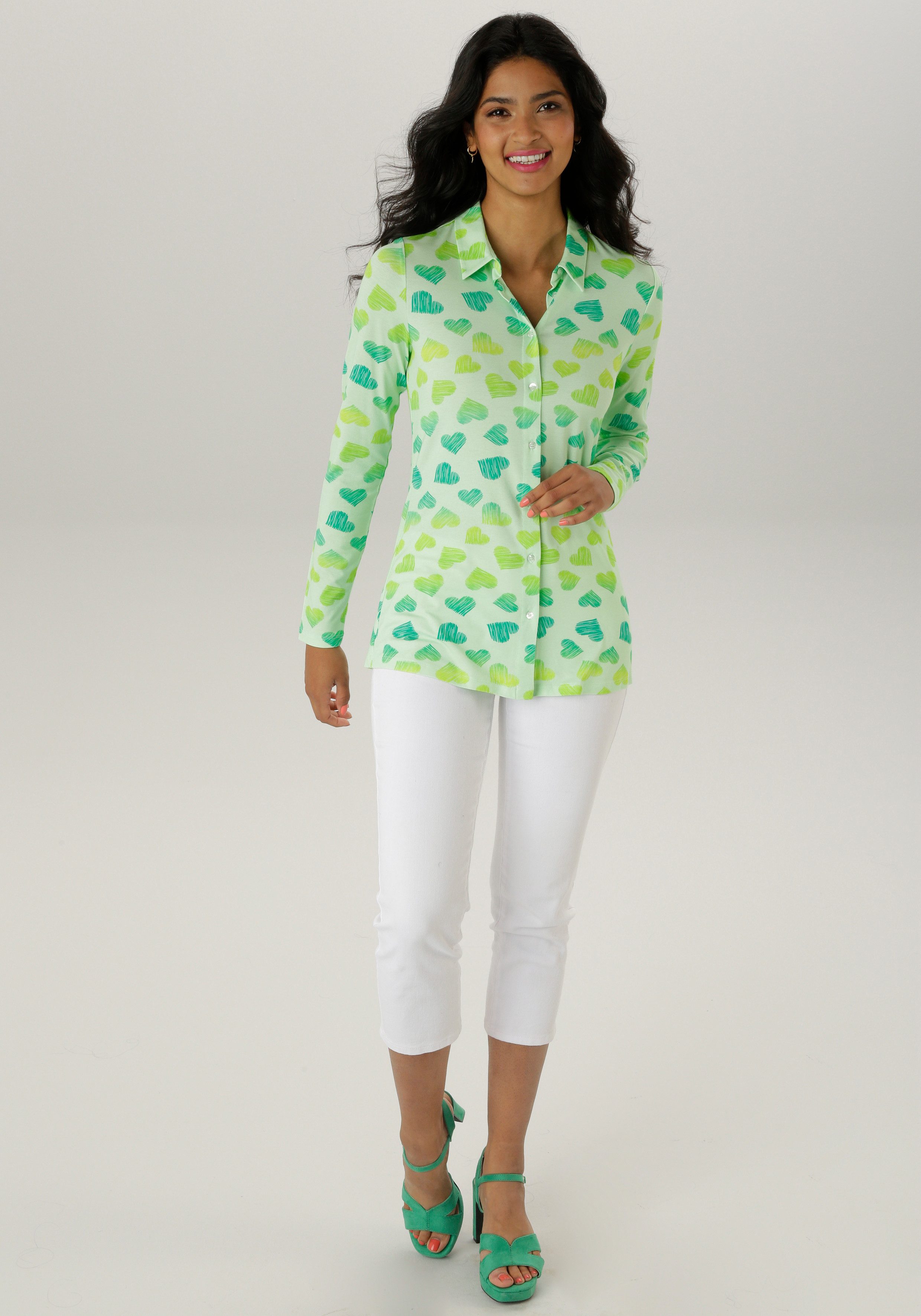 Aniston SELECTED Overhemdblouse met hartenprint allover - nieuwe collectie