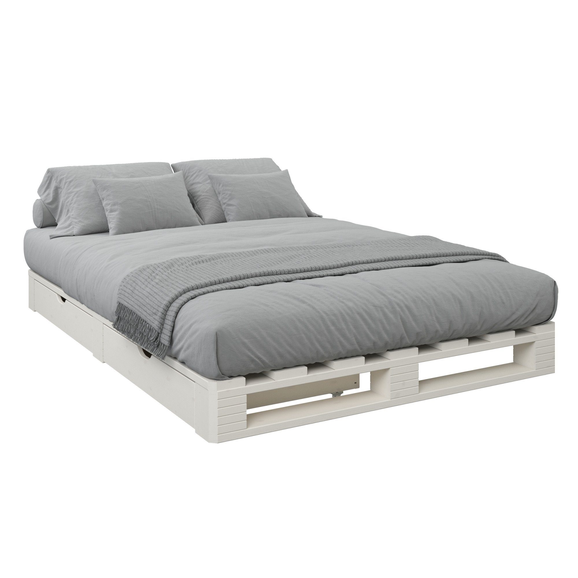 Home affaire Palletbed "ALASCO" BESTSELLER! Met lade gecertificeerd massief hout, uit te breiden tot tweepersoons- of familiebed bedden wit