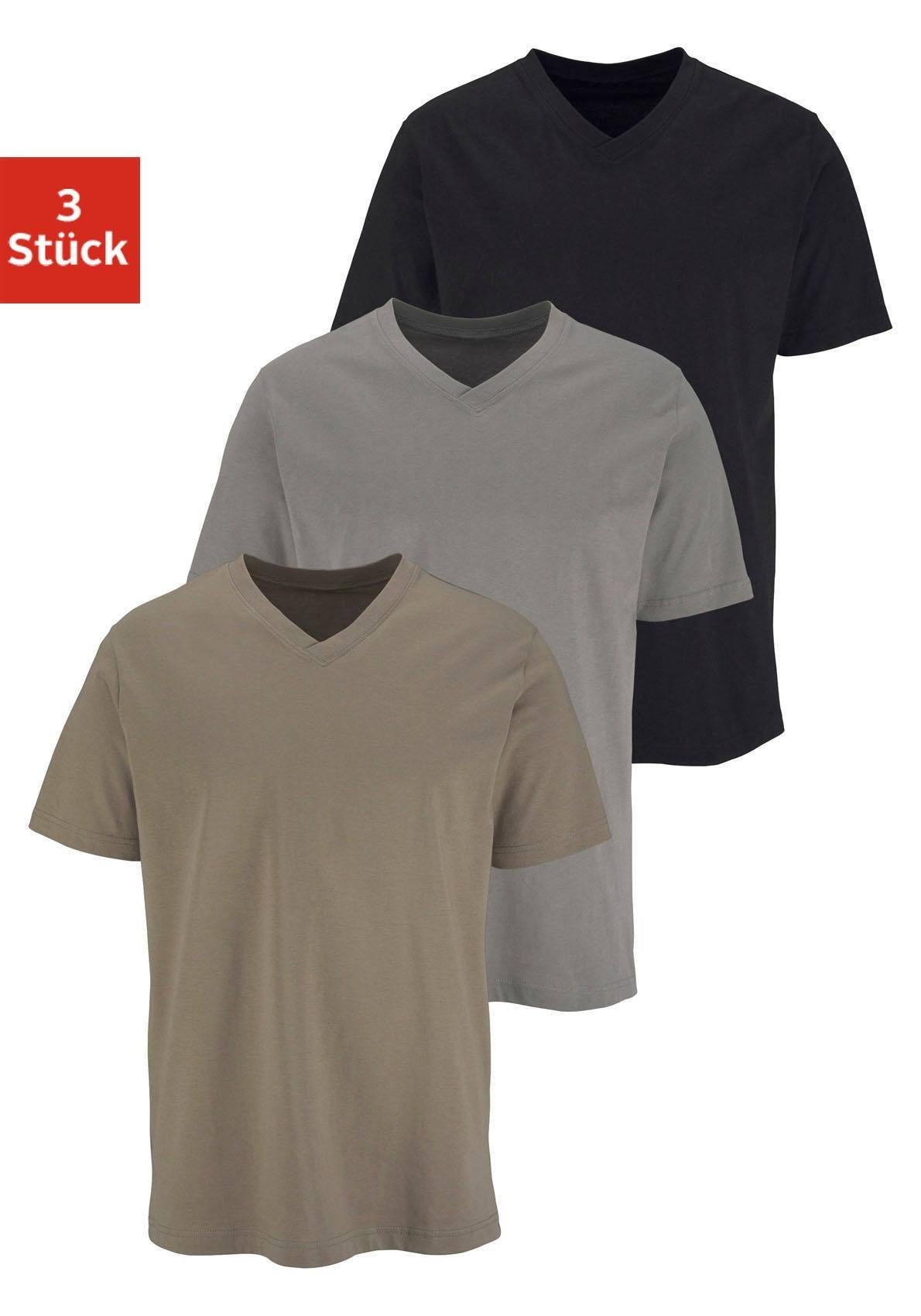 H.I.S T-shirt met v-hals van katoen, onderhemd, t-shirt (set, 3-delig)