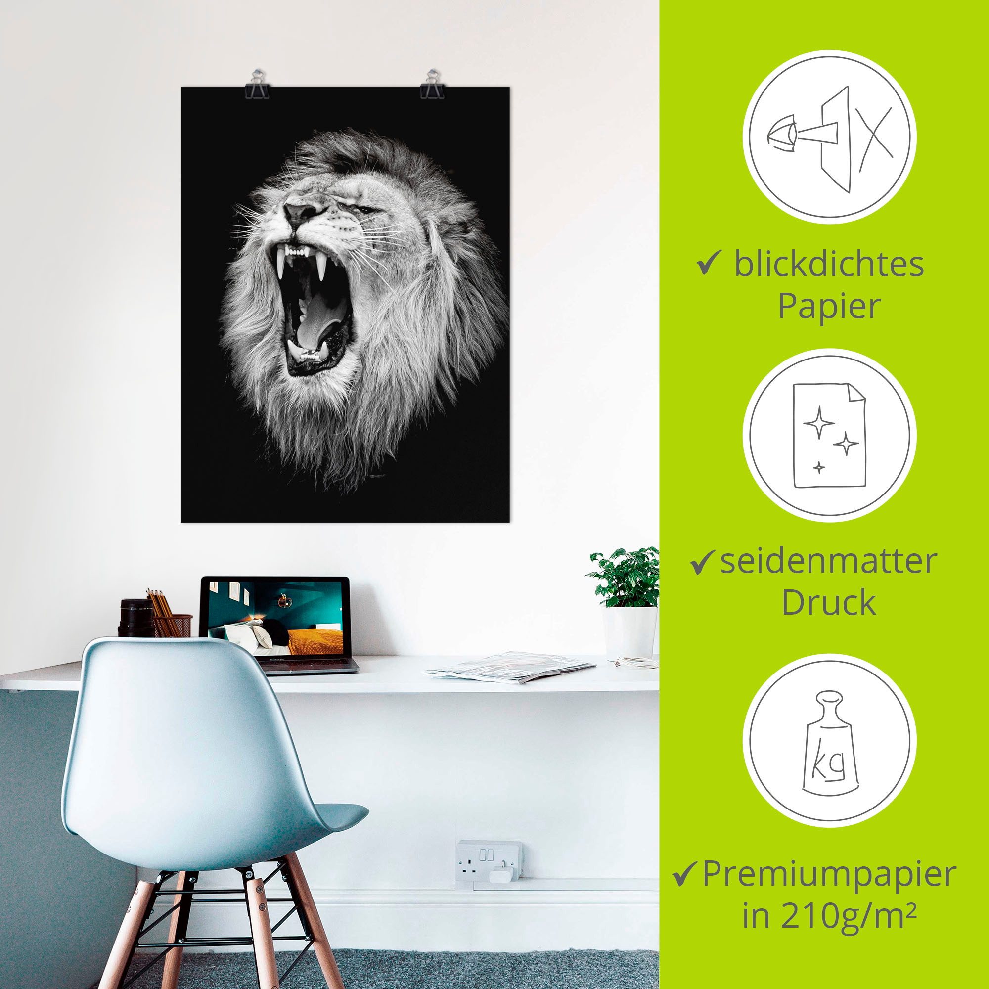 Artland Artprint De leeuw als artprint van aluminium, artprint voor buiten, artprint op linnen, poster, muursticker