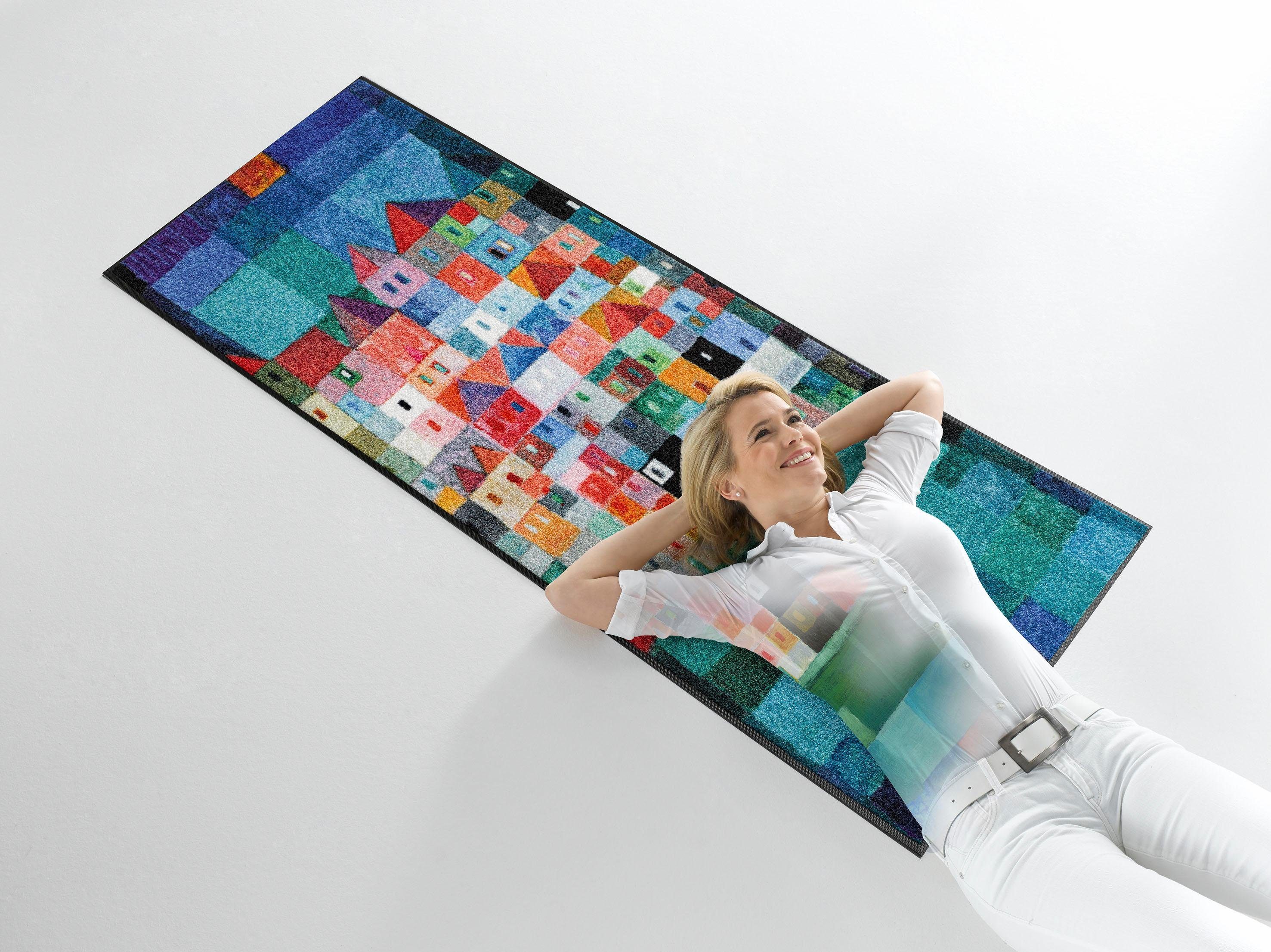 wash+dry by Kleen-Tex Loper Colourful Houses Inloopmatten, antislip, geschikt voor binnen en buiten, wasbaar