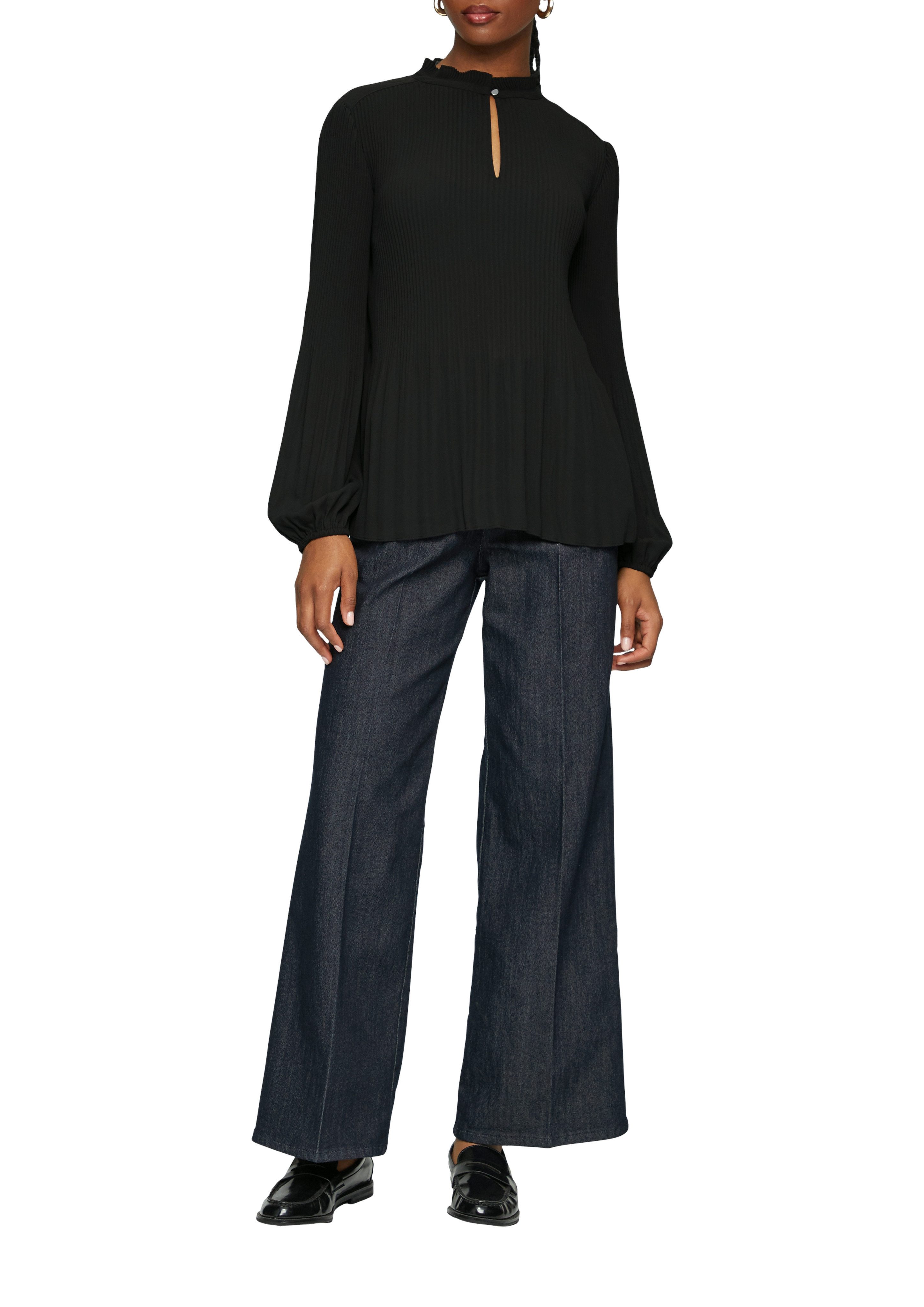 s.Oliver BLACK LABEL Blouse met lange mouwen met plissé-mouwen en opstaande kraag