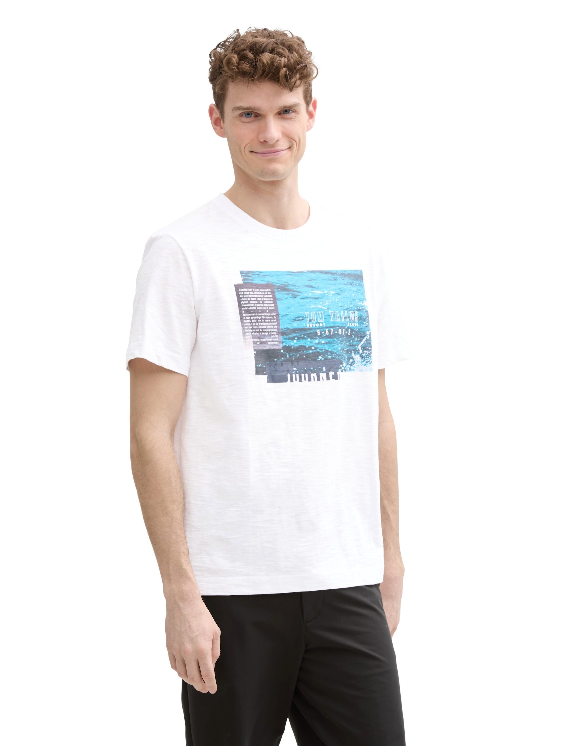 Tom Tailor T-shirt met frontprint heren t-shirts maat S wit