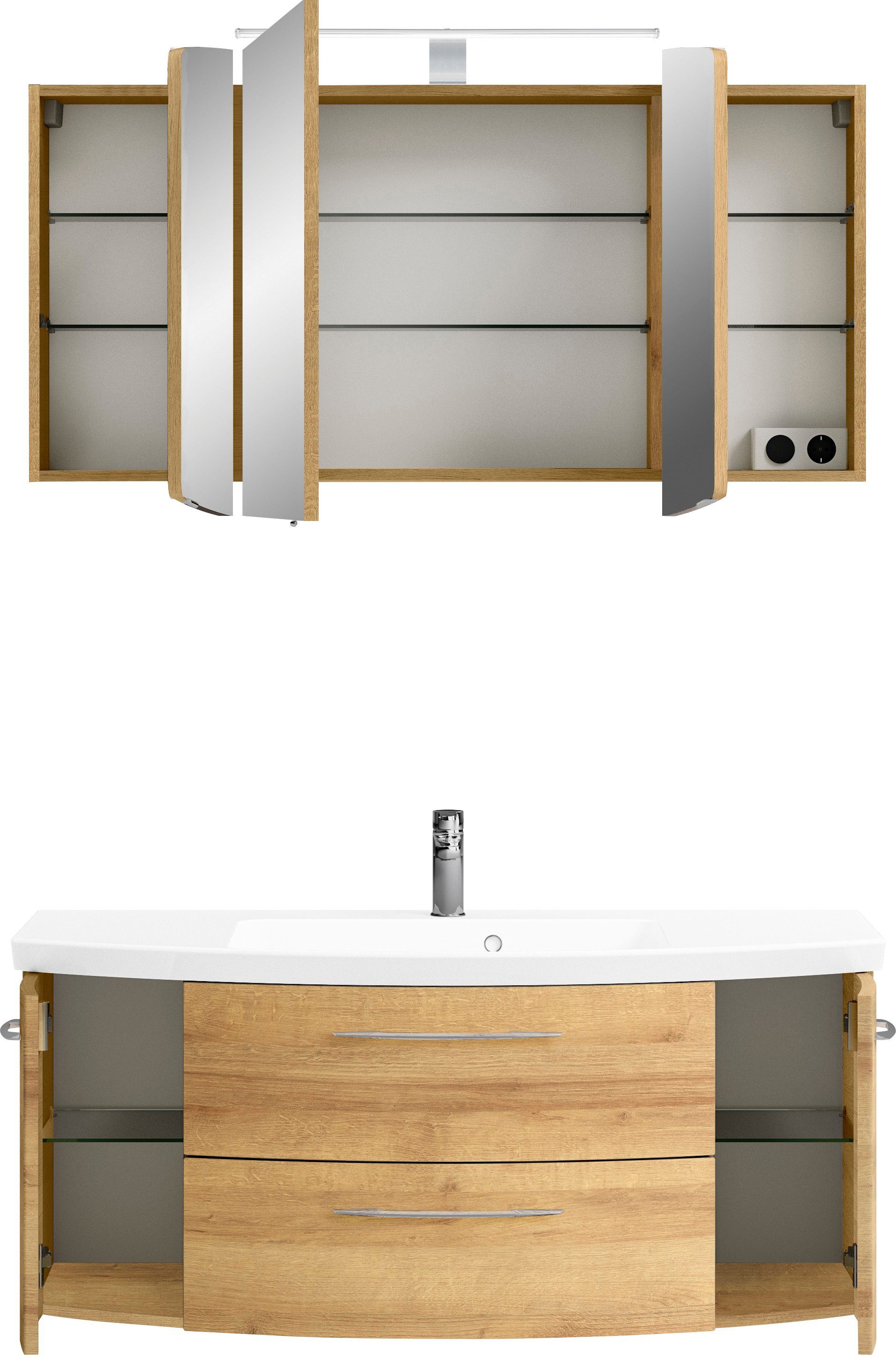 Saphir Badkamerserie Cassca sprint 2-delig mineraalmarmeren wastafel met led-spiegelkast (2-delig)