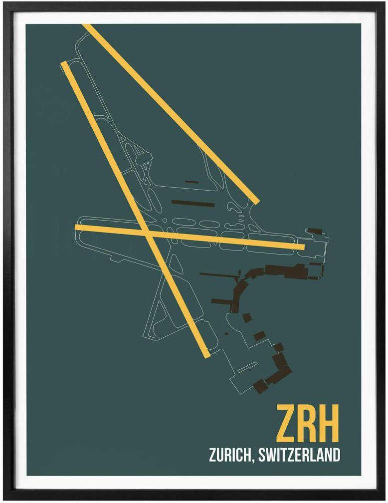 Wall-Art Poster Artprint ZRH plattegrond Zürich (1 stuk)