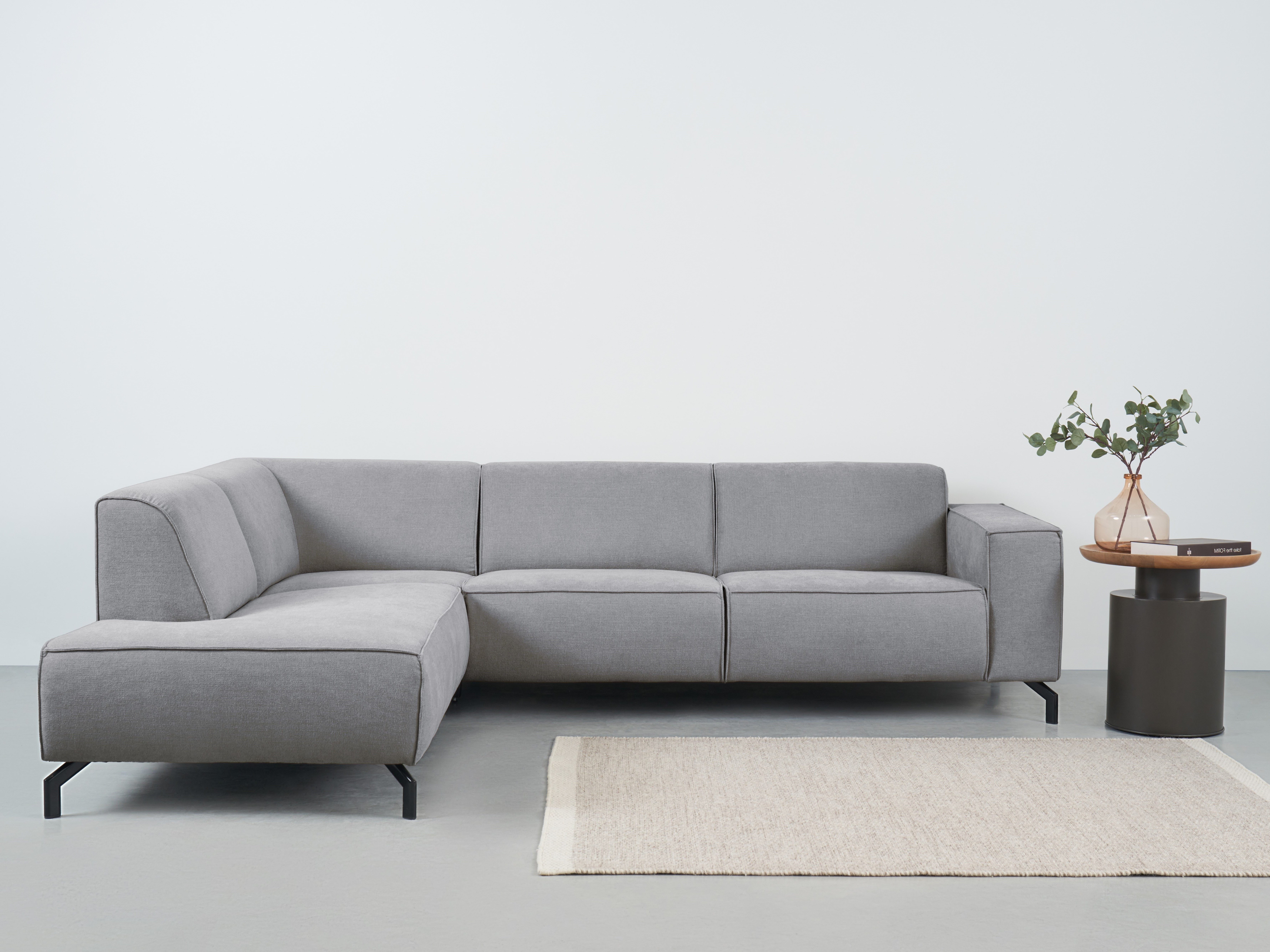 Places of Style Hoekbank Lorcan, breedte 275 cm, zacht zitgevoel met zwarte metalen poten, lederlook en zachte structuurstof