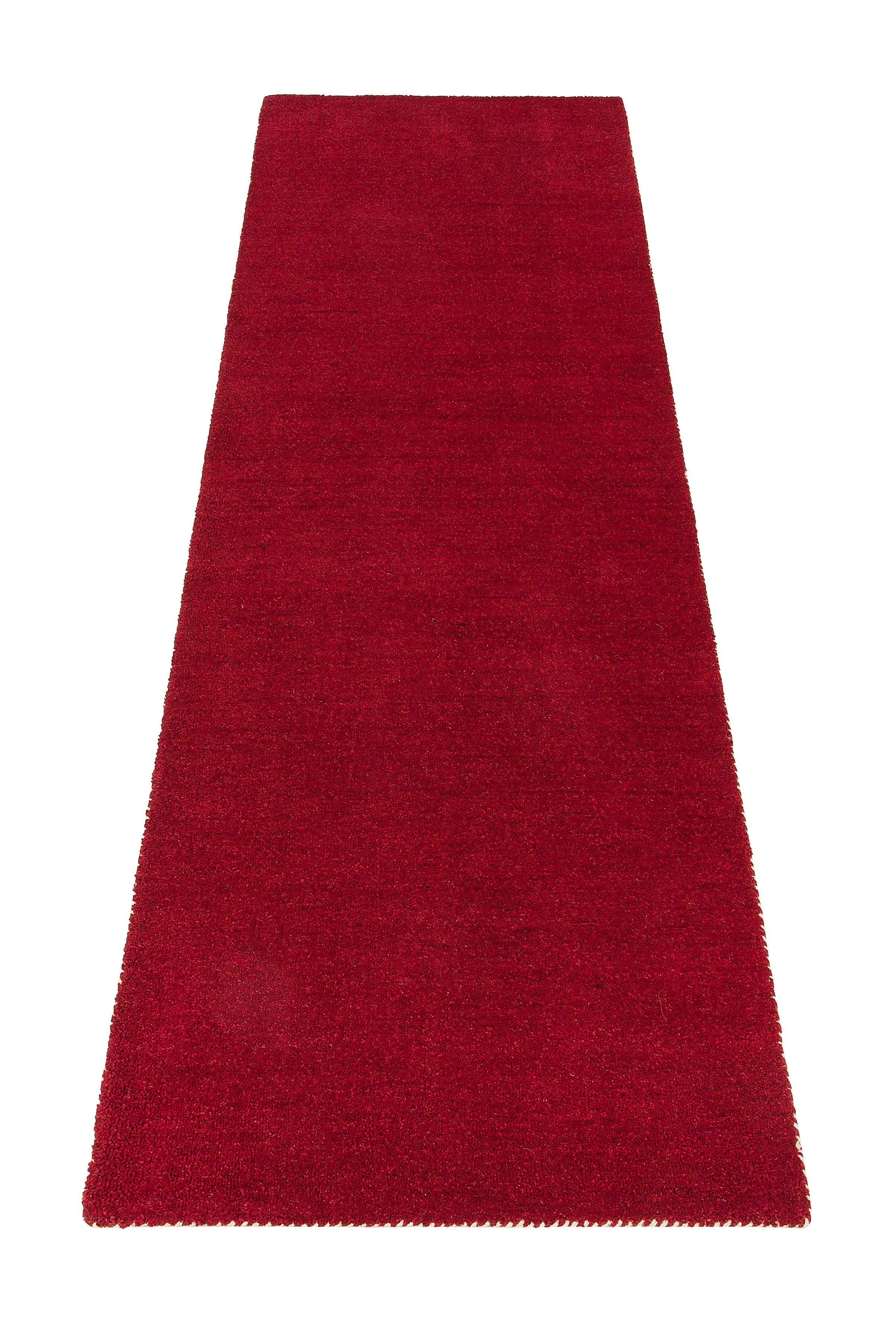THEKO Loper Gabbeh uni, Handgeweven vloerkleed, mêlee, zuivere wol, met de hand geweven lopers maat 90x250 cm rood