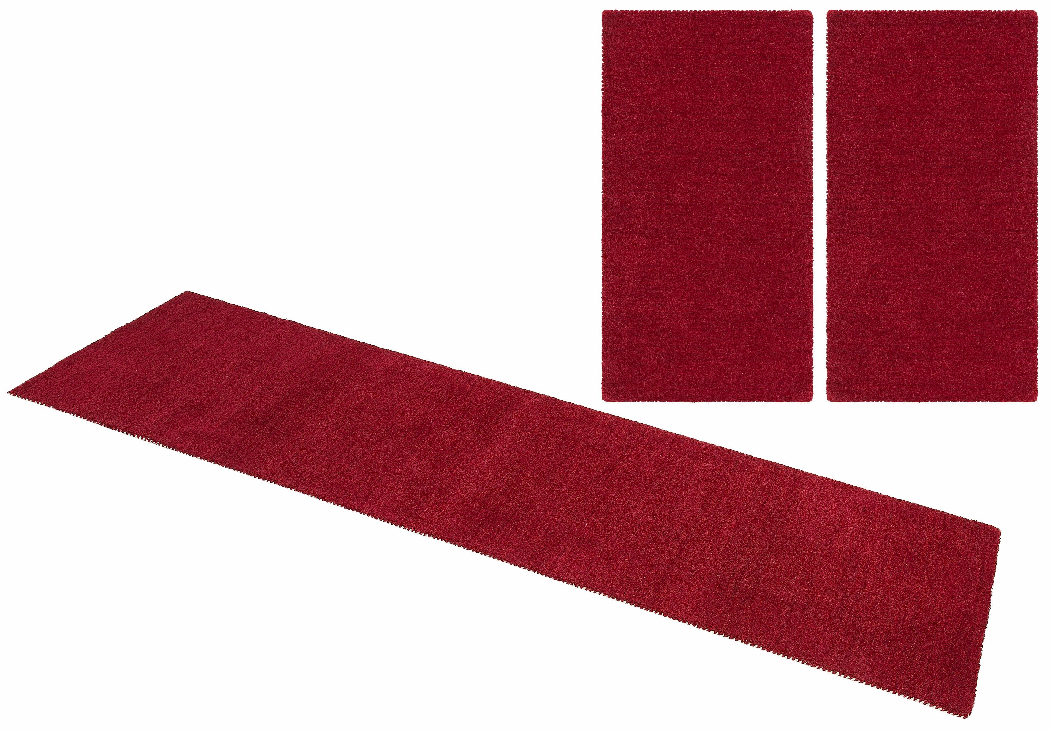 THEKO Set slaapkamerkleedjes Gabbeh uni, handgeweven tapijt, gemêleerd, 100% wol Slaapkamerkleed, unikleuren, met de hand geweven, loper-set, slaapkamer