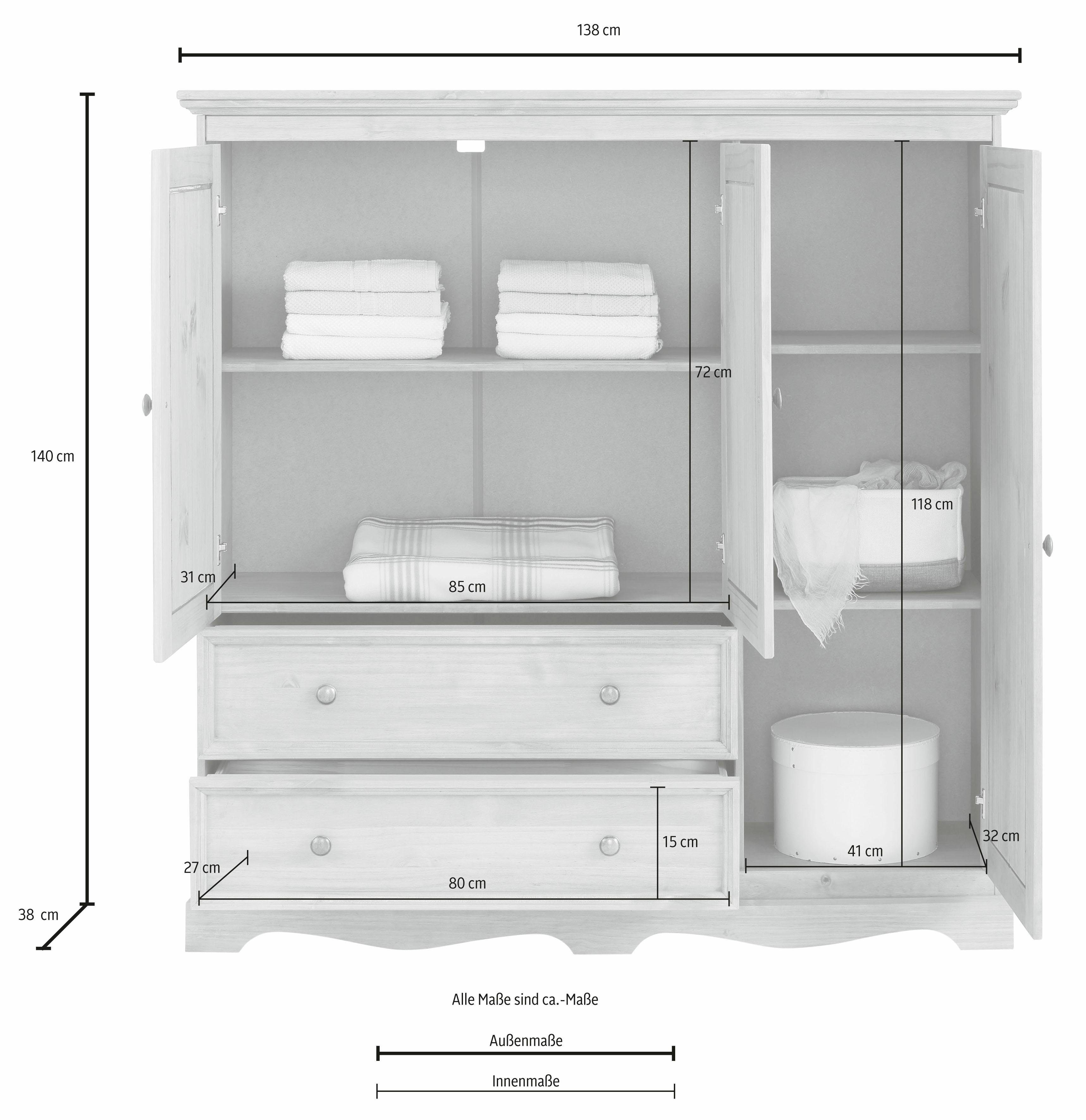 Home affaire Kledingkast Melissa, kinder kledingkast Linnenkast,van massief grenen, met plint, breedte 138 cm