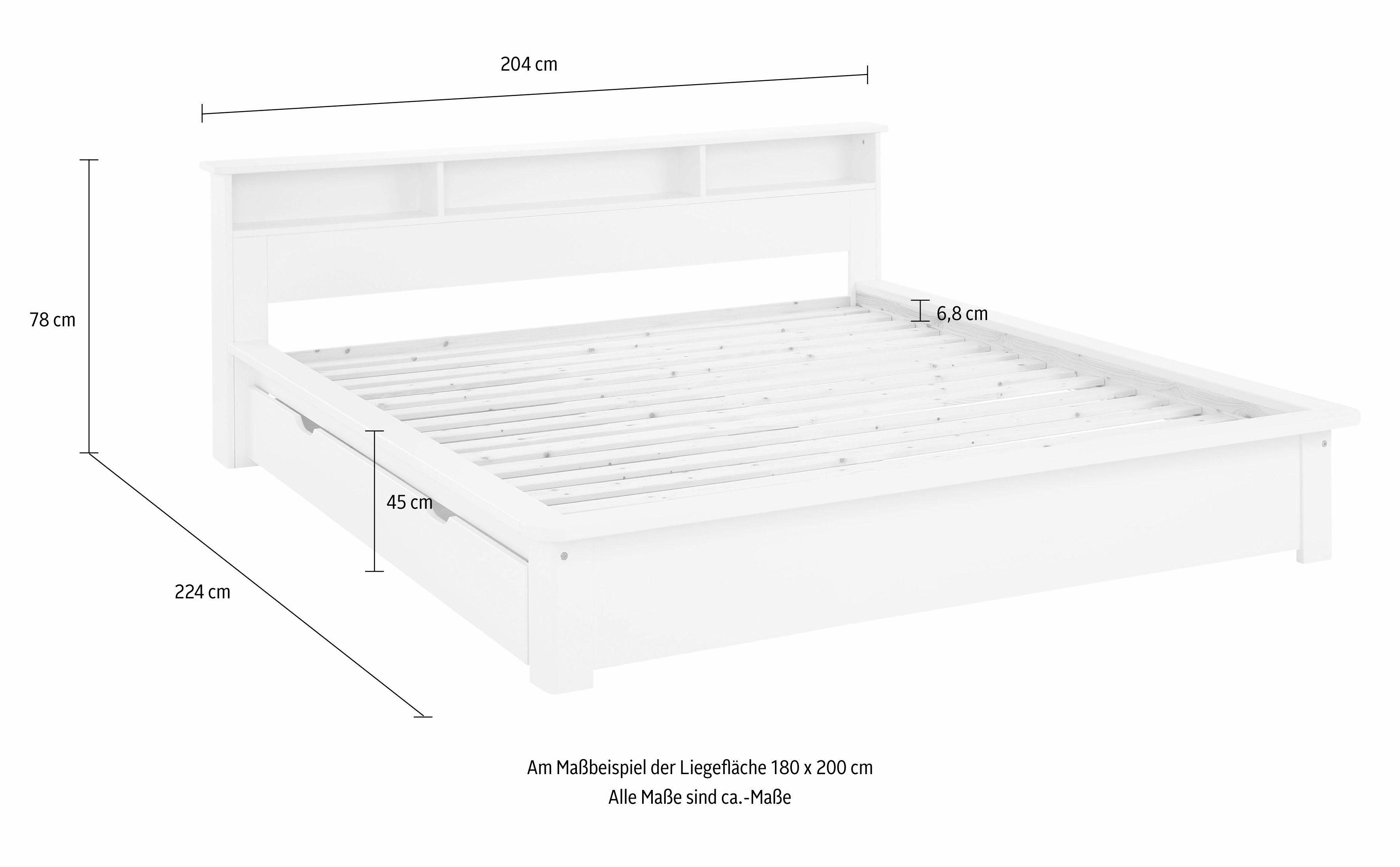 Home affaire Massief houten ledikant "KERO" BESTSELLER! Opbergruimte in het hoofdeinde gecertificeerd massief hout (grenen), optioneel met lade