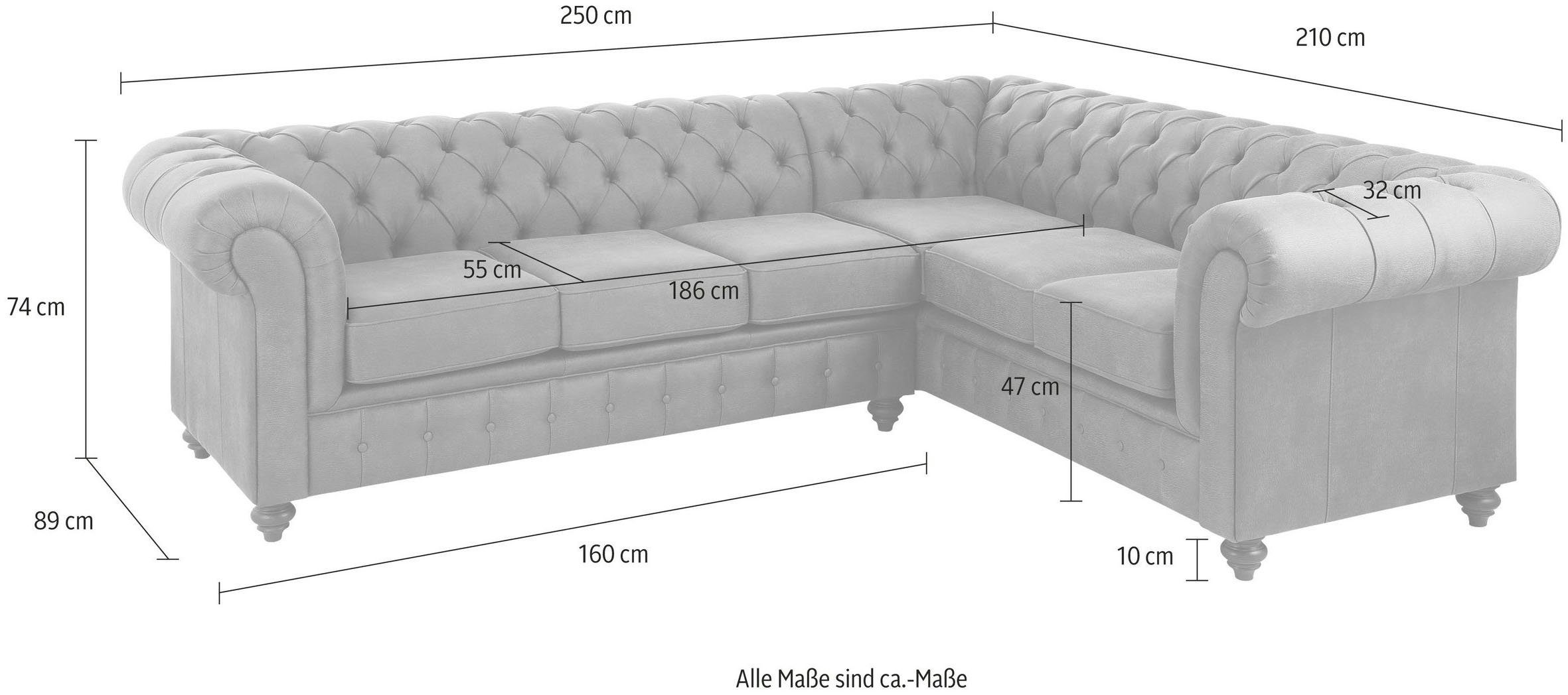 Home affaire Chesterfield-bank Chesterfield hoekbank, ook in leer L-vorm hoogwaardige knoopdetails, langer gedeelte links of rechts naar keuze