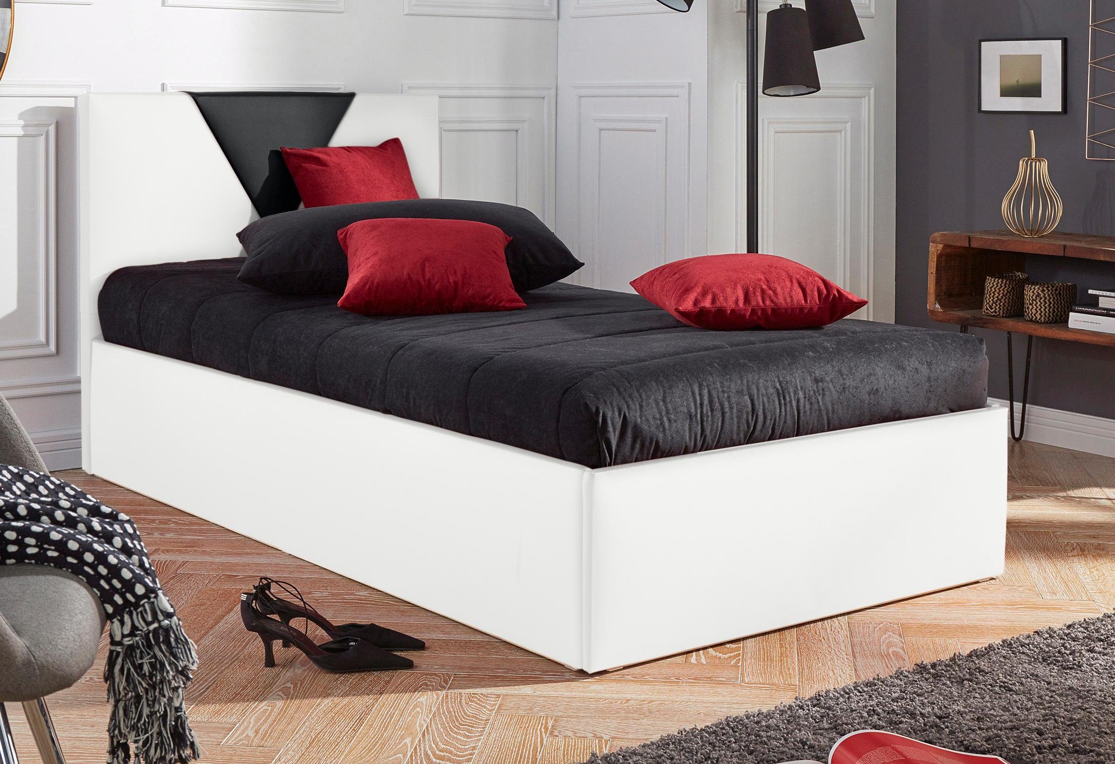 Westfalia Polsterbetten Gestoffeerd bed Malibu met bedkist bij uitvoering met matras bedden maat 132 cm x 212 cm x 34 cm wit