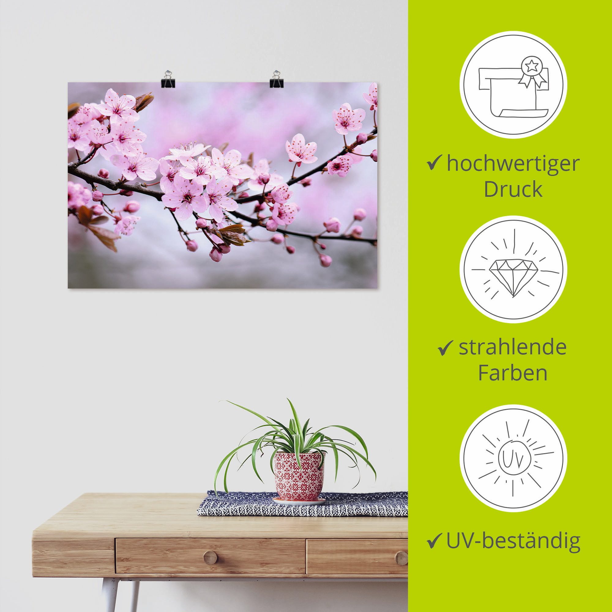 Artland Artprint Kersenbloesem als artprint van aluminium, artprint voor buiten, artprint op linnen, poster, muursticker
