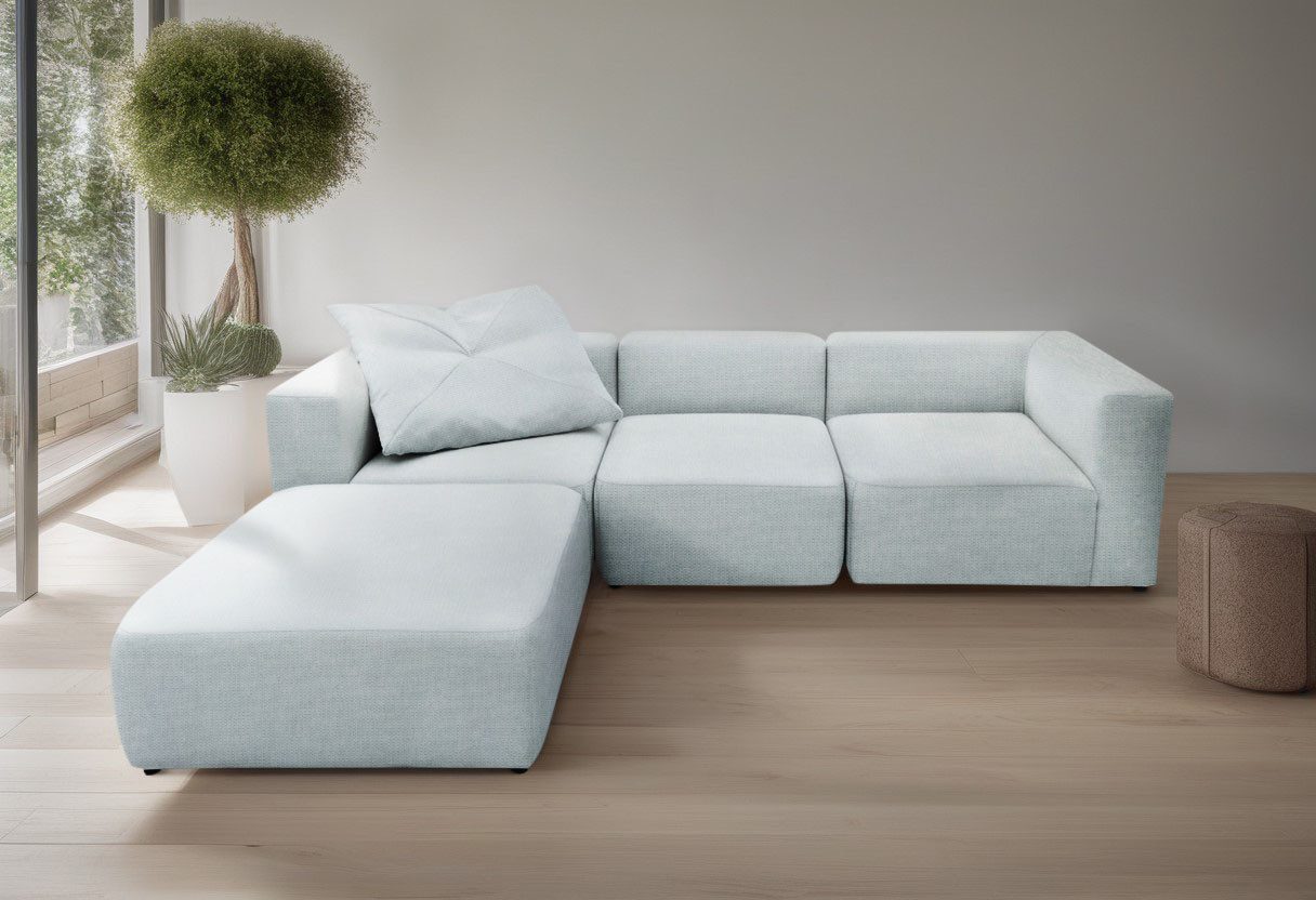 andas 3-zitsbank Utvik kan individueel worden samengesteld Modulsofa, bestaande uit 2 hoekelementen, 1 middenstuk en 1 poef
