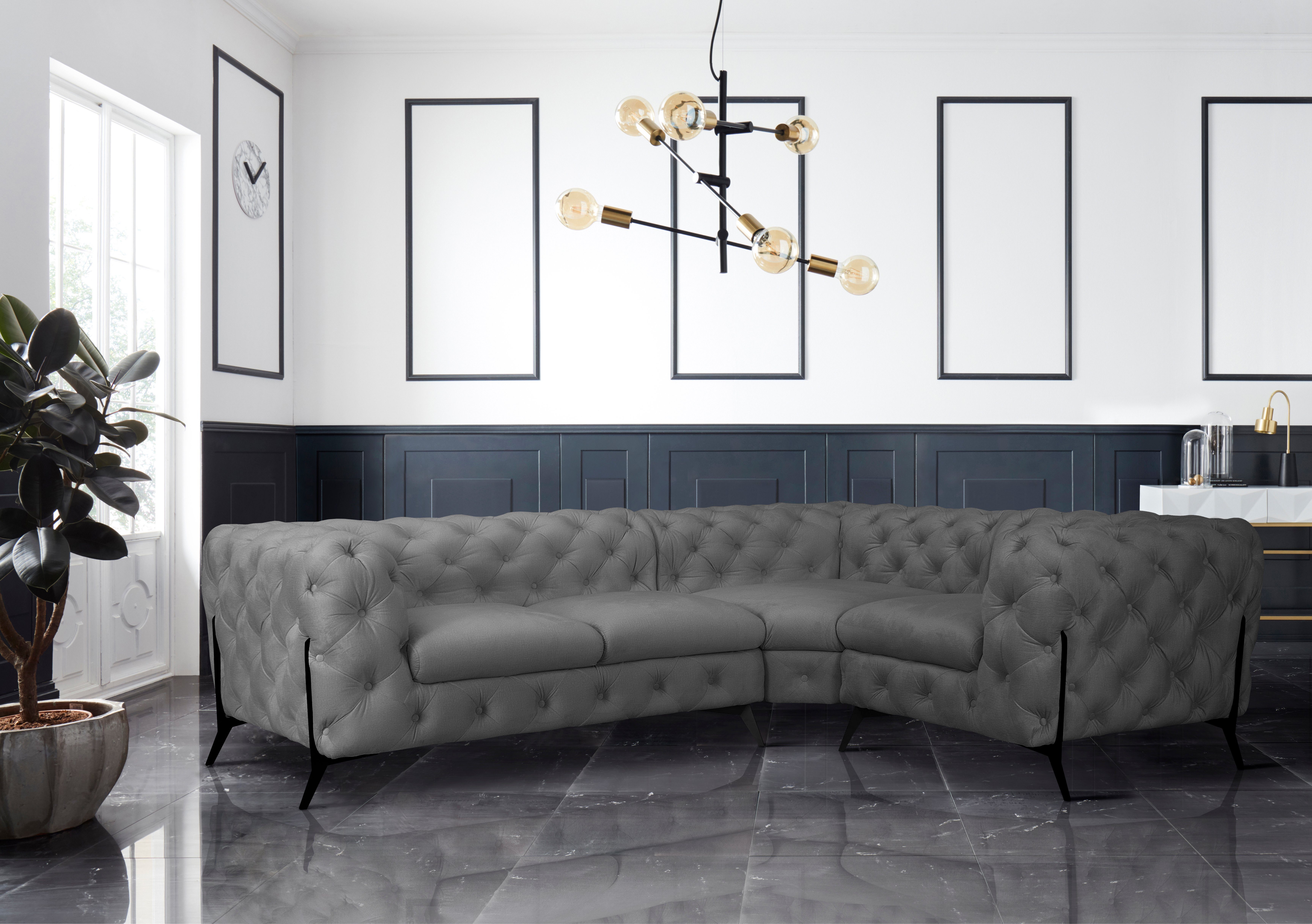 Leonique Chesterfield-bank Amaury L-vorm moderne chersterfield-look, breedte 262 cm, kleur van de poten ter keuze
