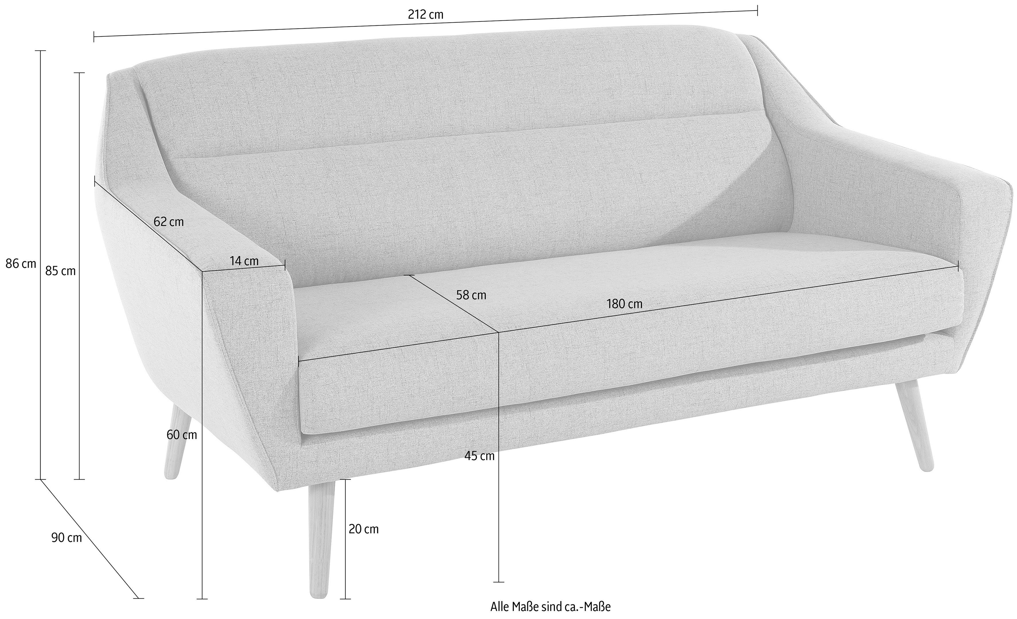 andas 2-zitsbank Bille met naad in het rugkussen en eikenhouten poten, design by morten georgsen