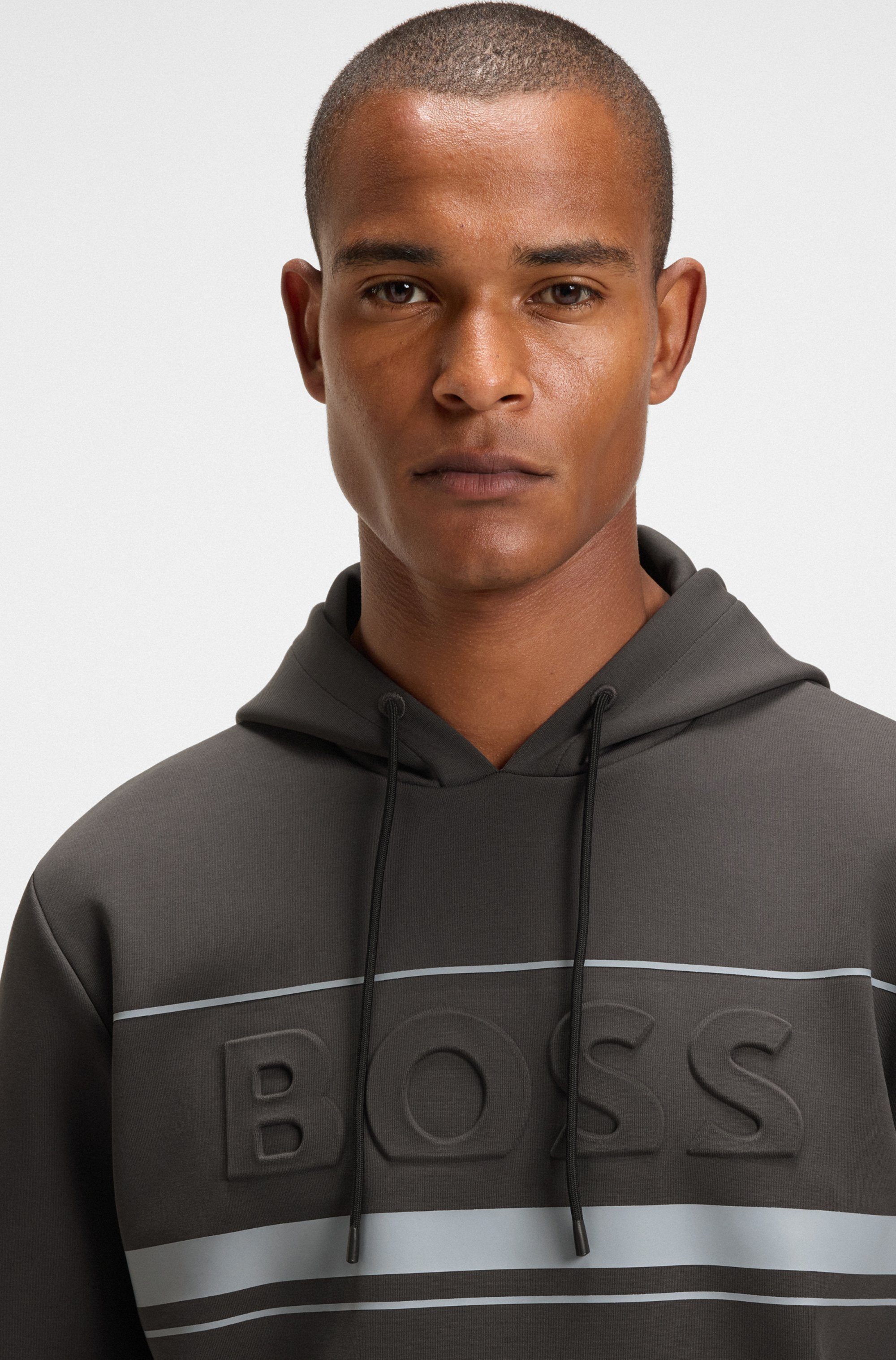 BOSS GREEN Hoodie Soody Zone met geperst logo en sportieve strepen