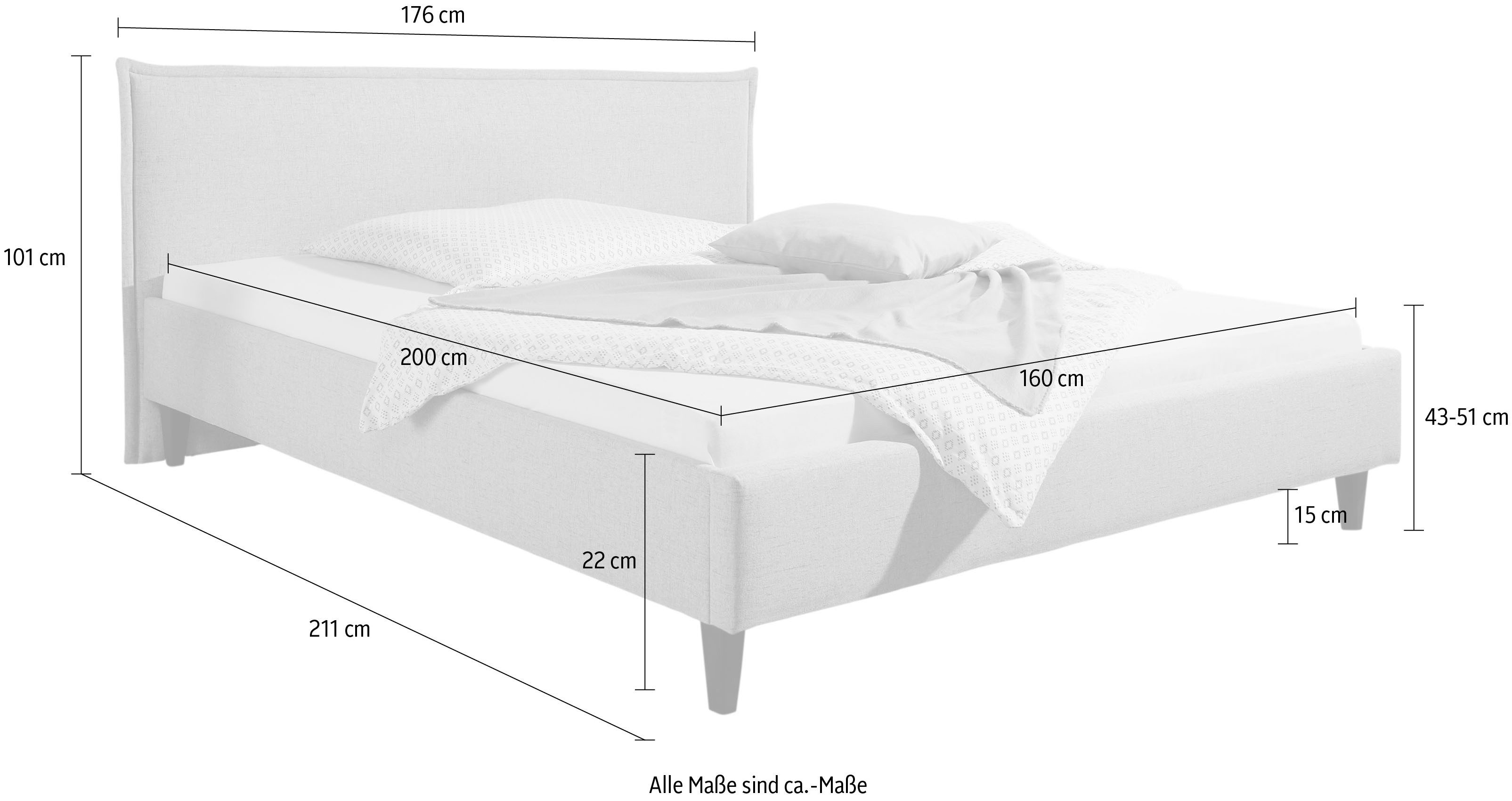 Maintal Gestoffeerd bed Gustine Zijkanten van het bed zelf te monteren, zonder bedkist