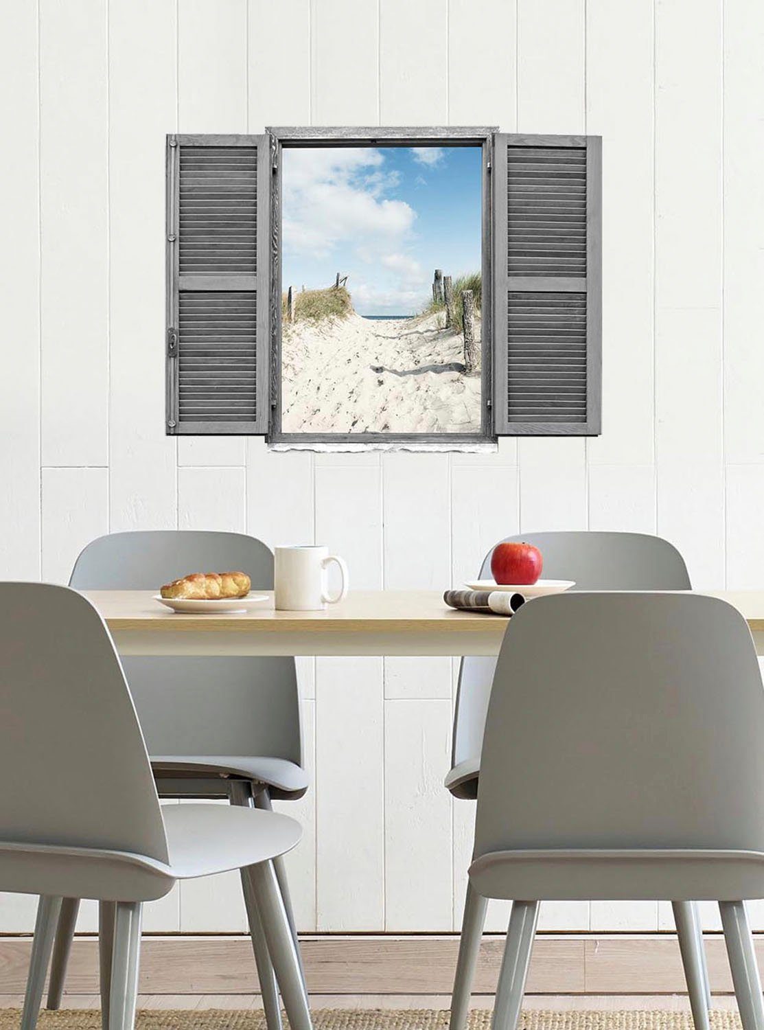 queence Wandfolie Duin II Muursticker, muurdecoratie, zelfklevend, 3D, raam (1 stuk)