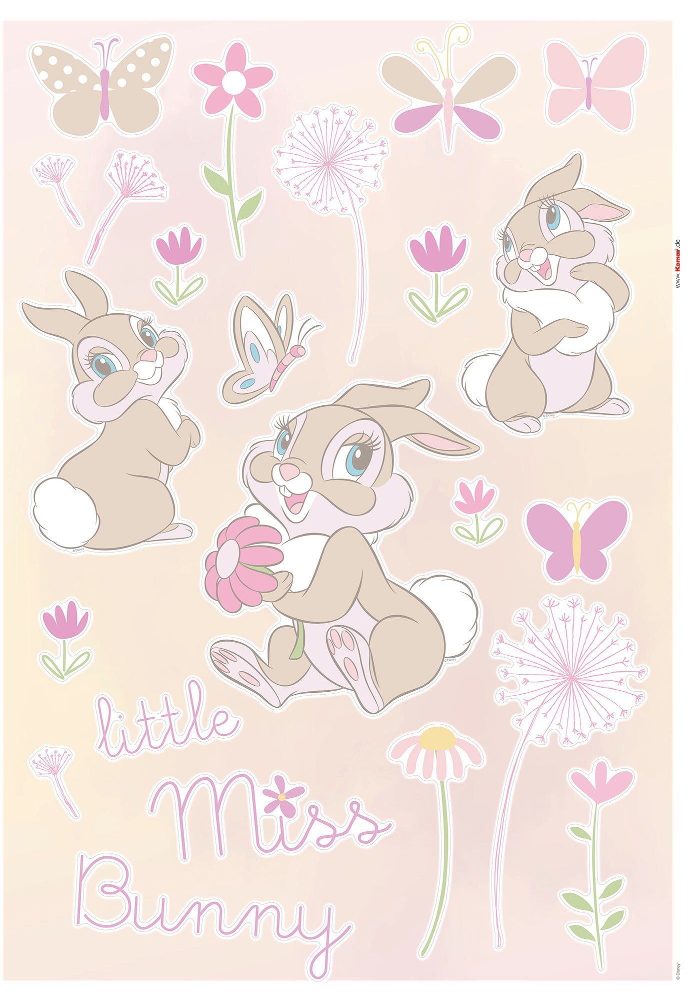 komar wandfolie little miss bunny 50x70 cm (breedte x hoogte), zelfklevende wandtattoo (24-delig) multicolor