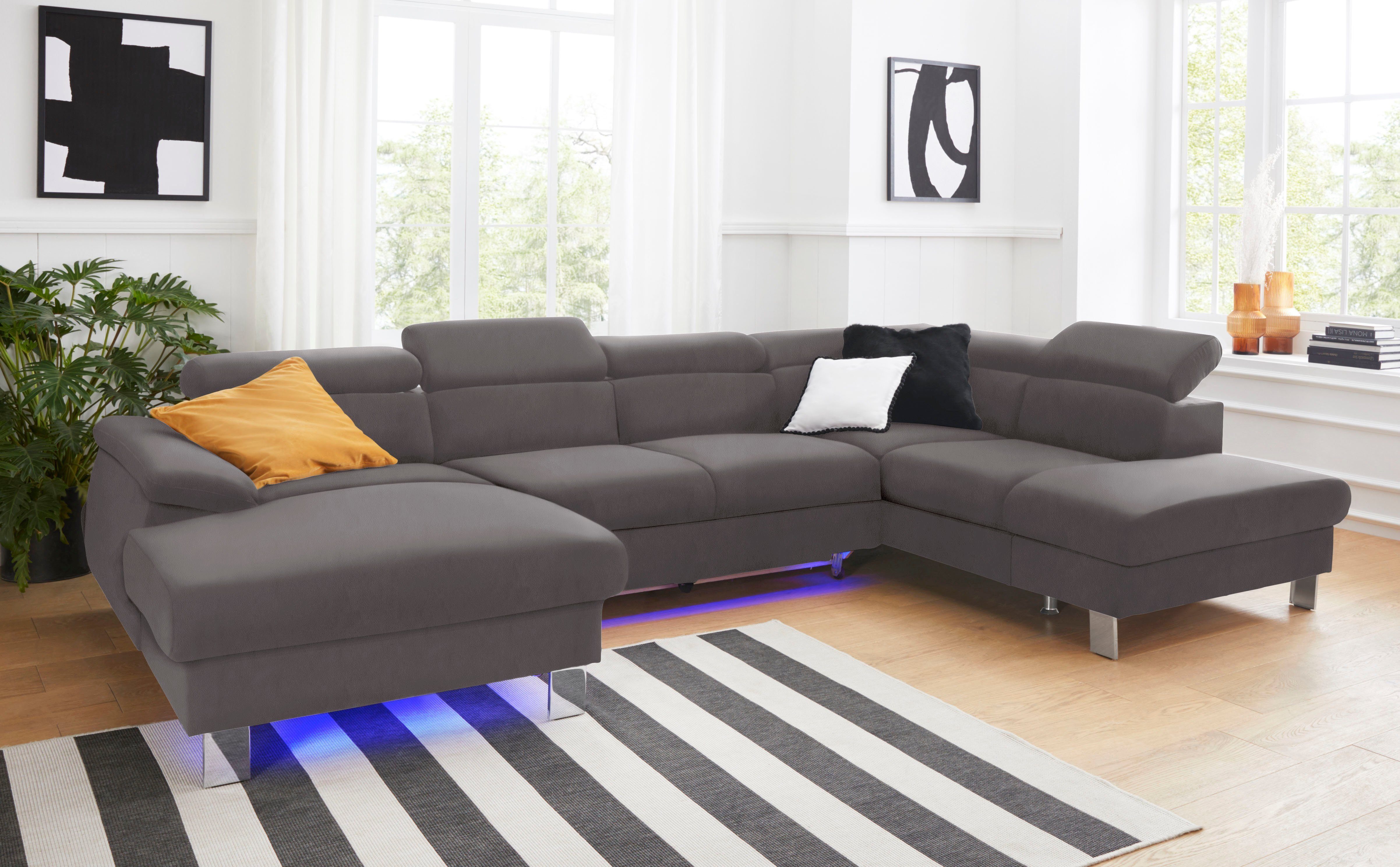 COTTA Zithoek Komaris U-vorm Set bestaande uit: woonlandschap met hoofdverstelling & hocker (set) grijs, zithoeken, 320 cm