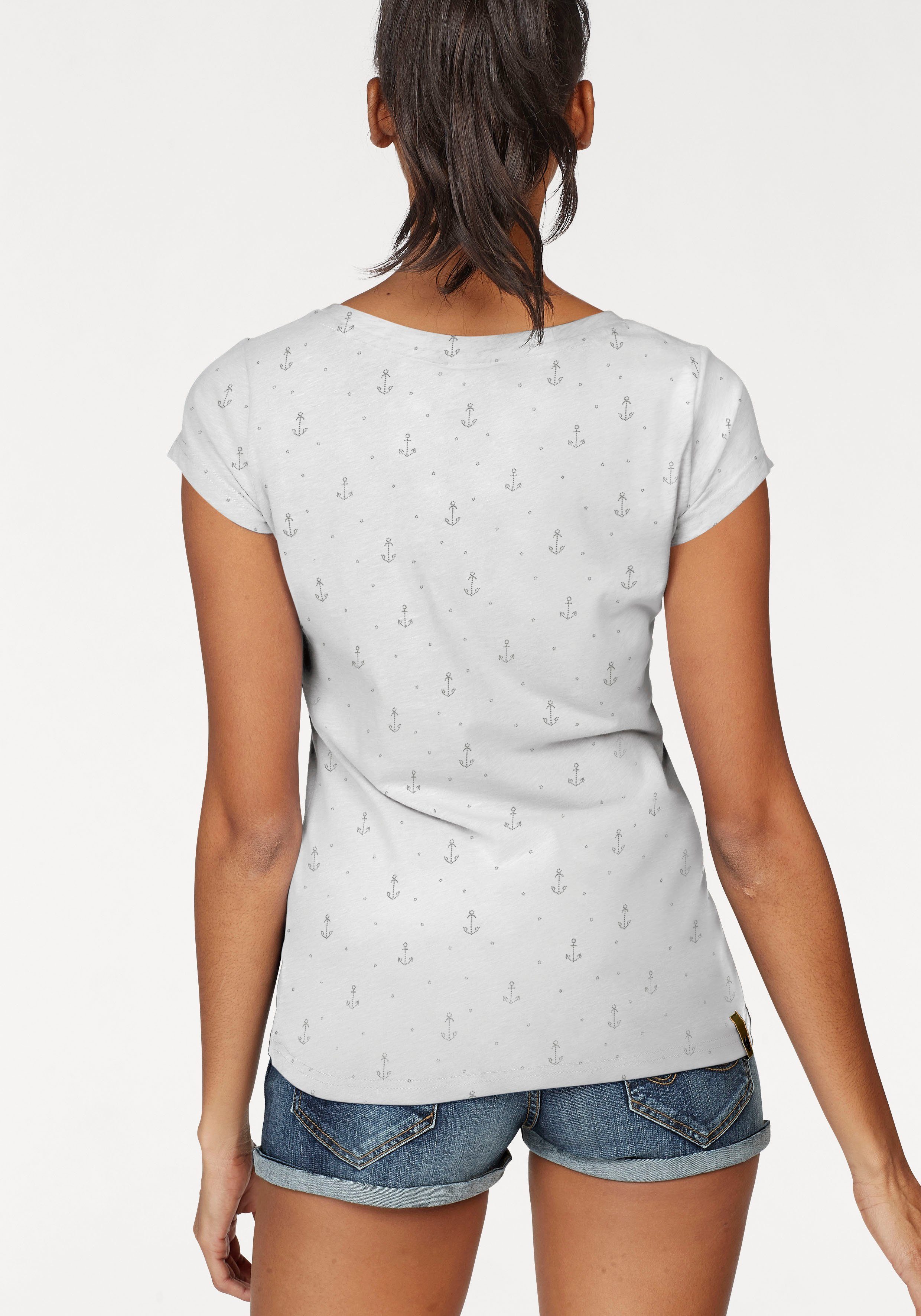 Ragwear T-shirt FLORAH A ORGANIC O met maritieme anker-print all-over