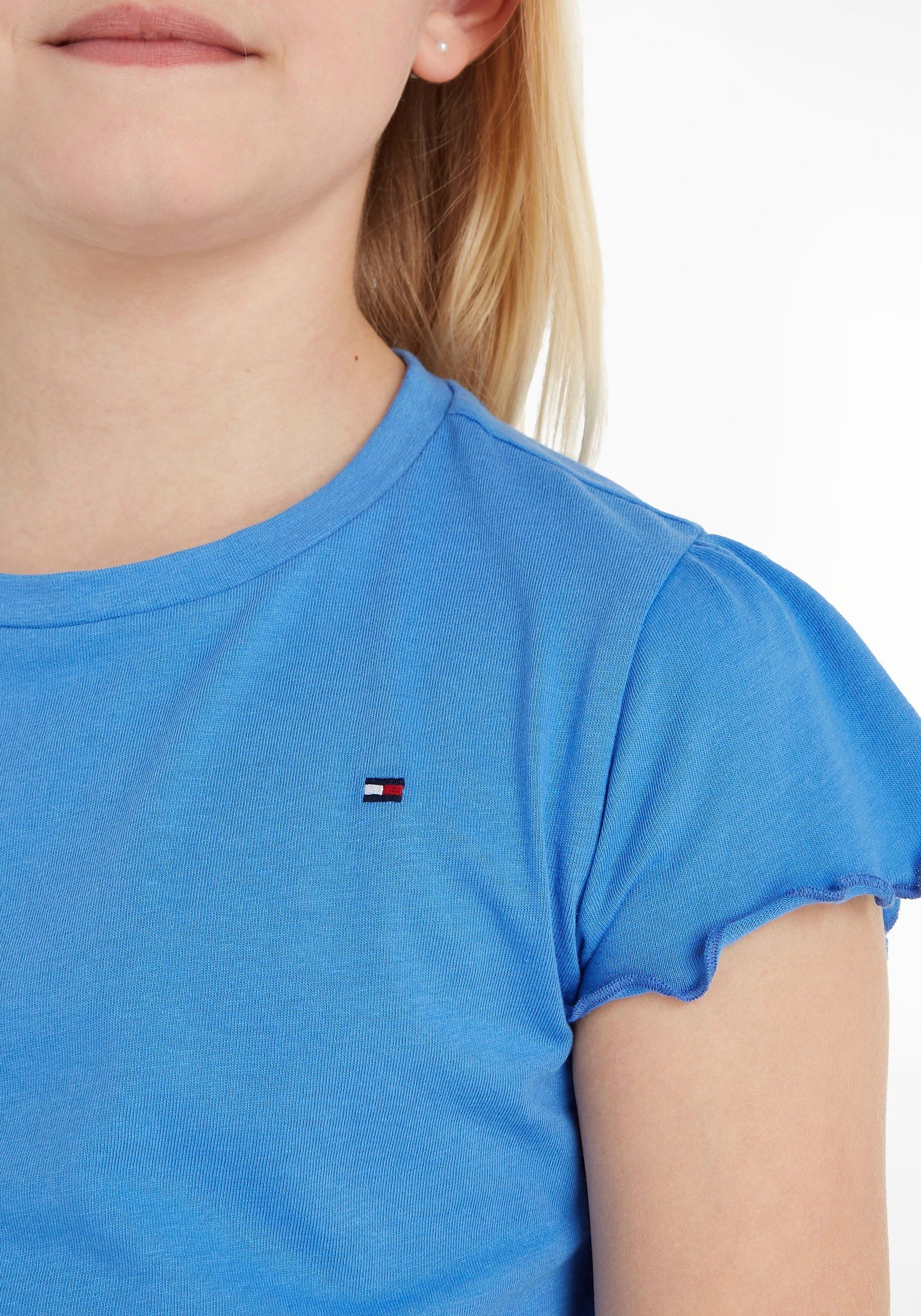 Tommy Hilfiger T-shirt ESSENTIAL RUFFLE SLEEVE TOP S/S met golfrand, logo-geborduurde details