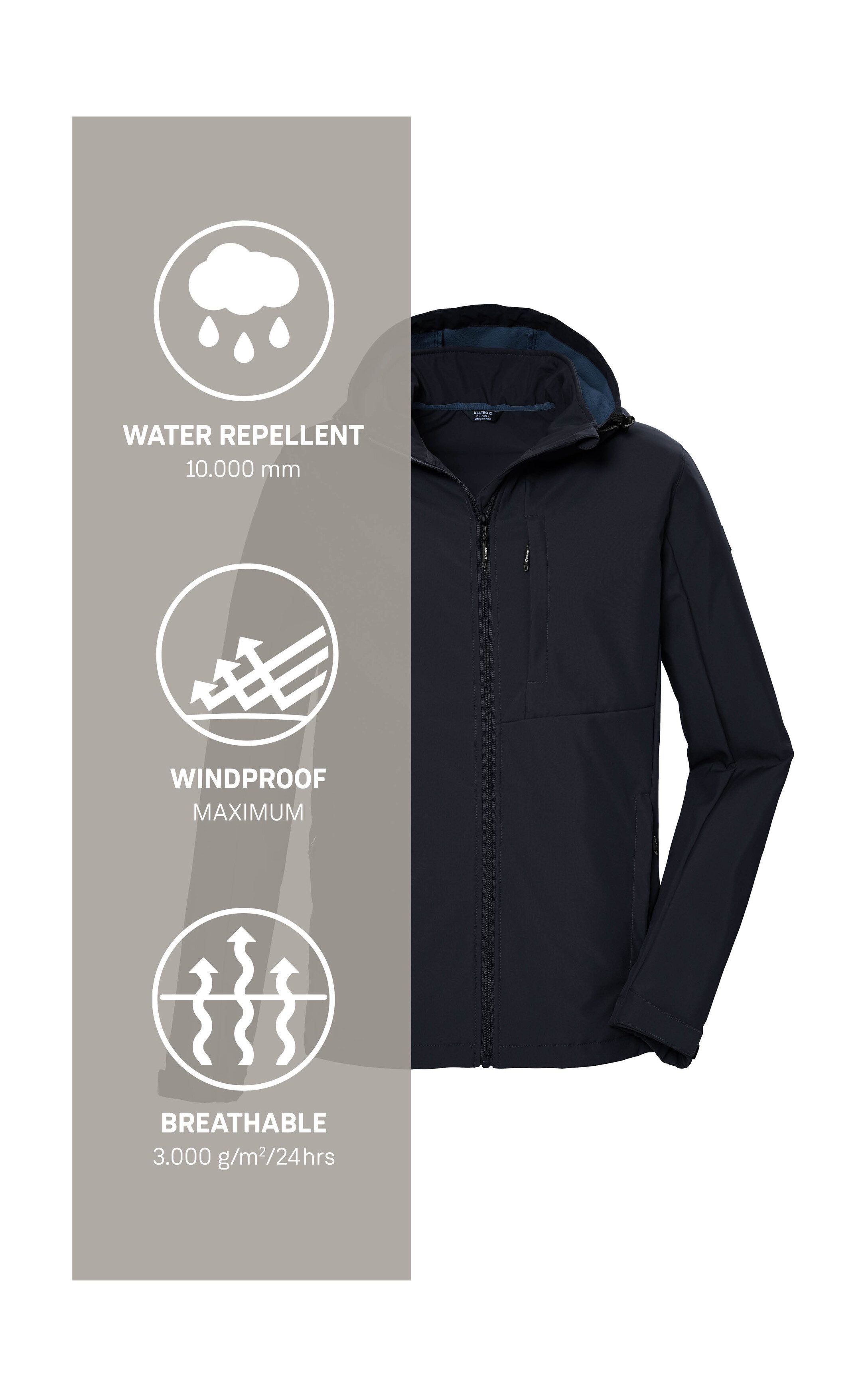 Killtec Softshell-jack KOS 103 MN SFTSHLL JCKT Waterafstotende, winddichte softshelljack, PFAS-vrij geïmpregneerd