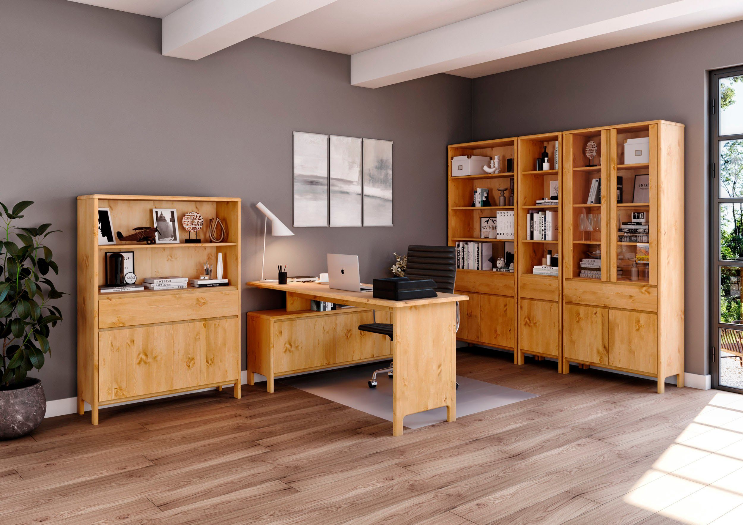 Home affaire Bureau Luven, van massief hout in 2 breedtes, variabel gebruik als bureau of hoekbureau