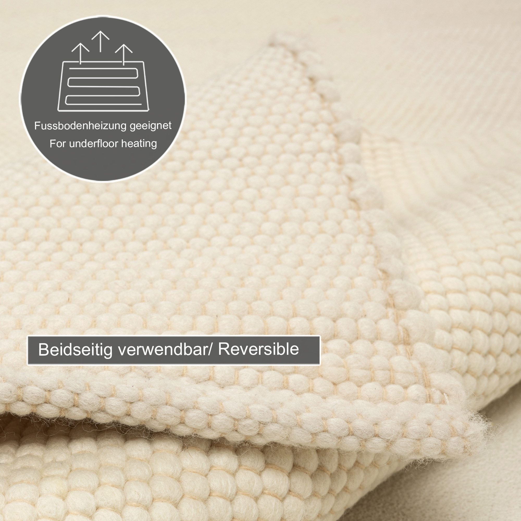 THEKO Wollen kleed Alpen met de hand geweven tweezijdig te gebruiken kleed, mêlee, zuivere wol, woonkamer