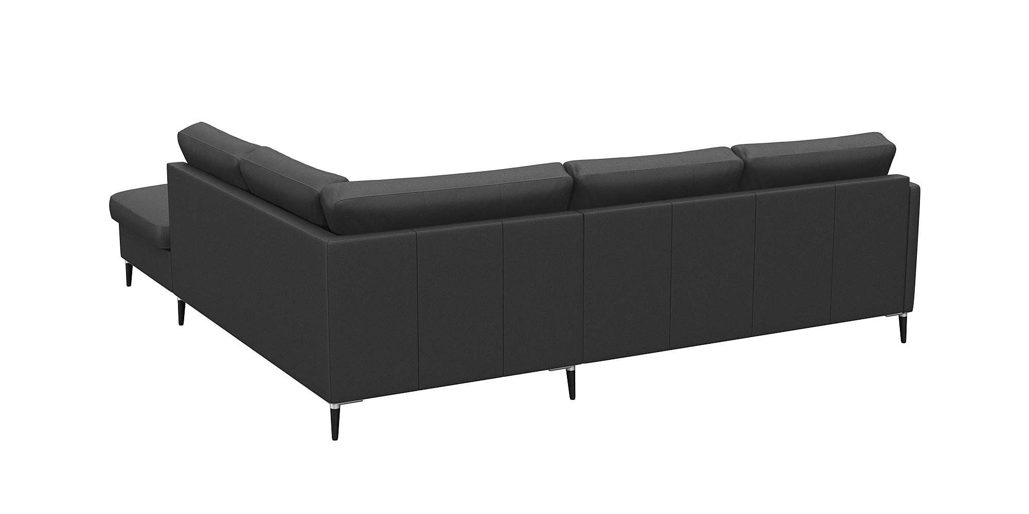 FLEXLUX Hoekbank Fiore, L-vorm smalle armleuningen, aluminium/zwarte poten, bxd 234x225 cm, koudschuim in de zitting