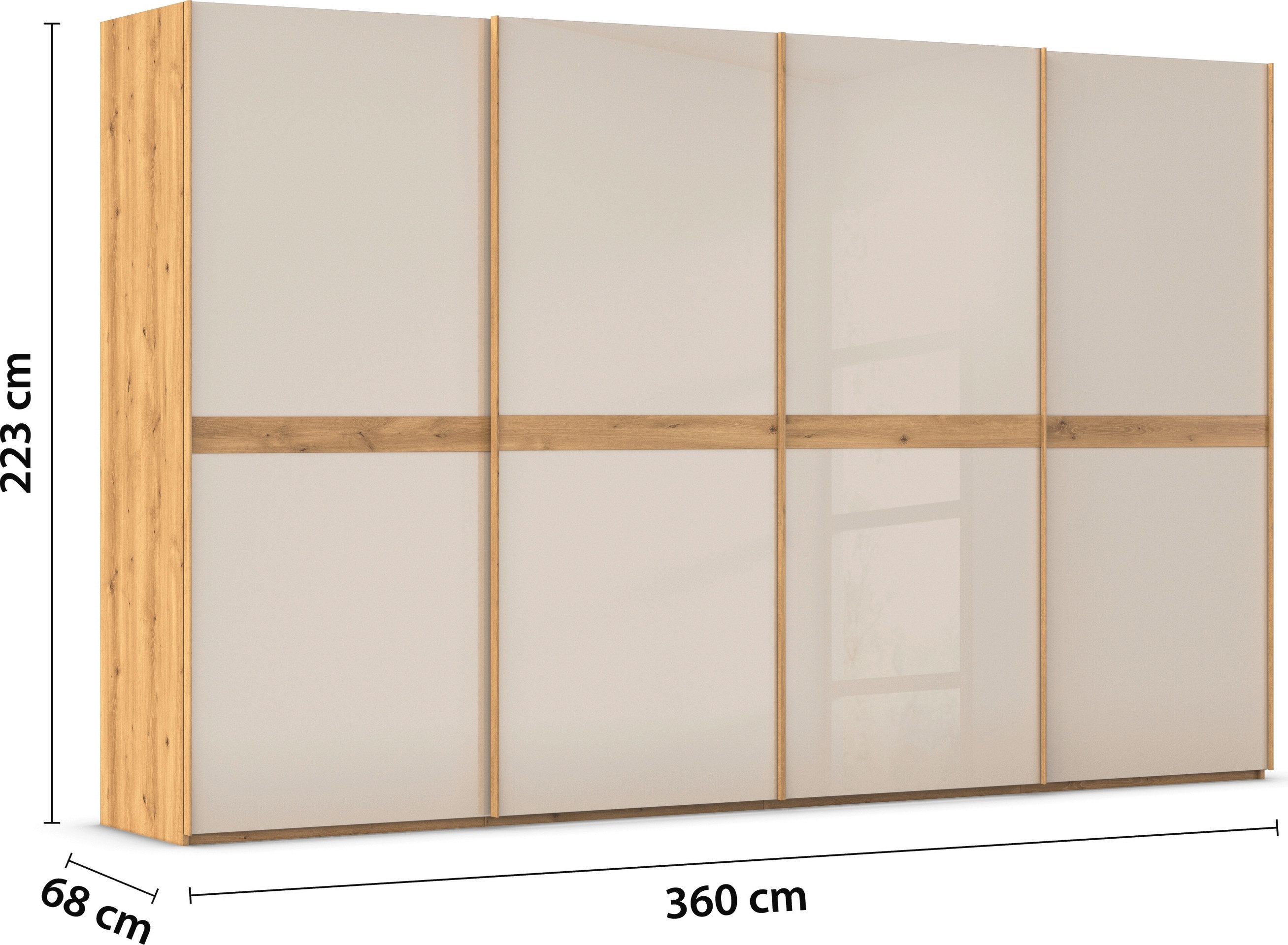 rauch Schuifdeurkast Kledingkast kast garderobe slaapkamerkast SCALE-LINE edel uiterlijk met buikband in corpuskleur met glasfront made in germany