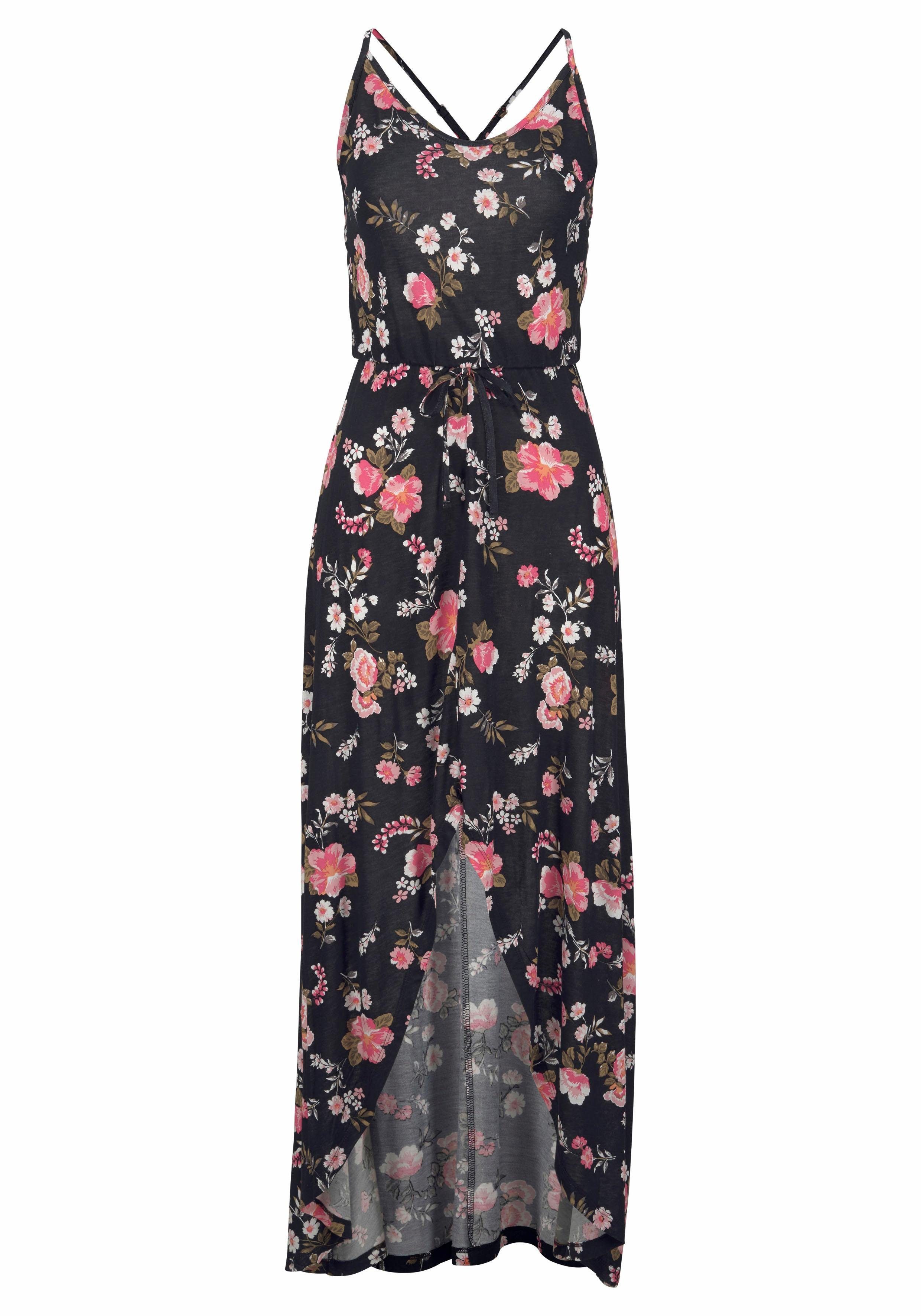 Lascana Maxi-jurk met beenuitsnede aan de voorkant, zomerjurk met bloemenprint, strandjurk