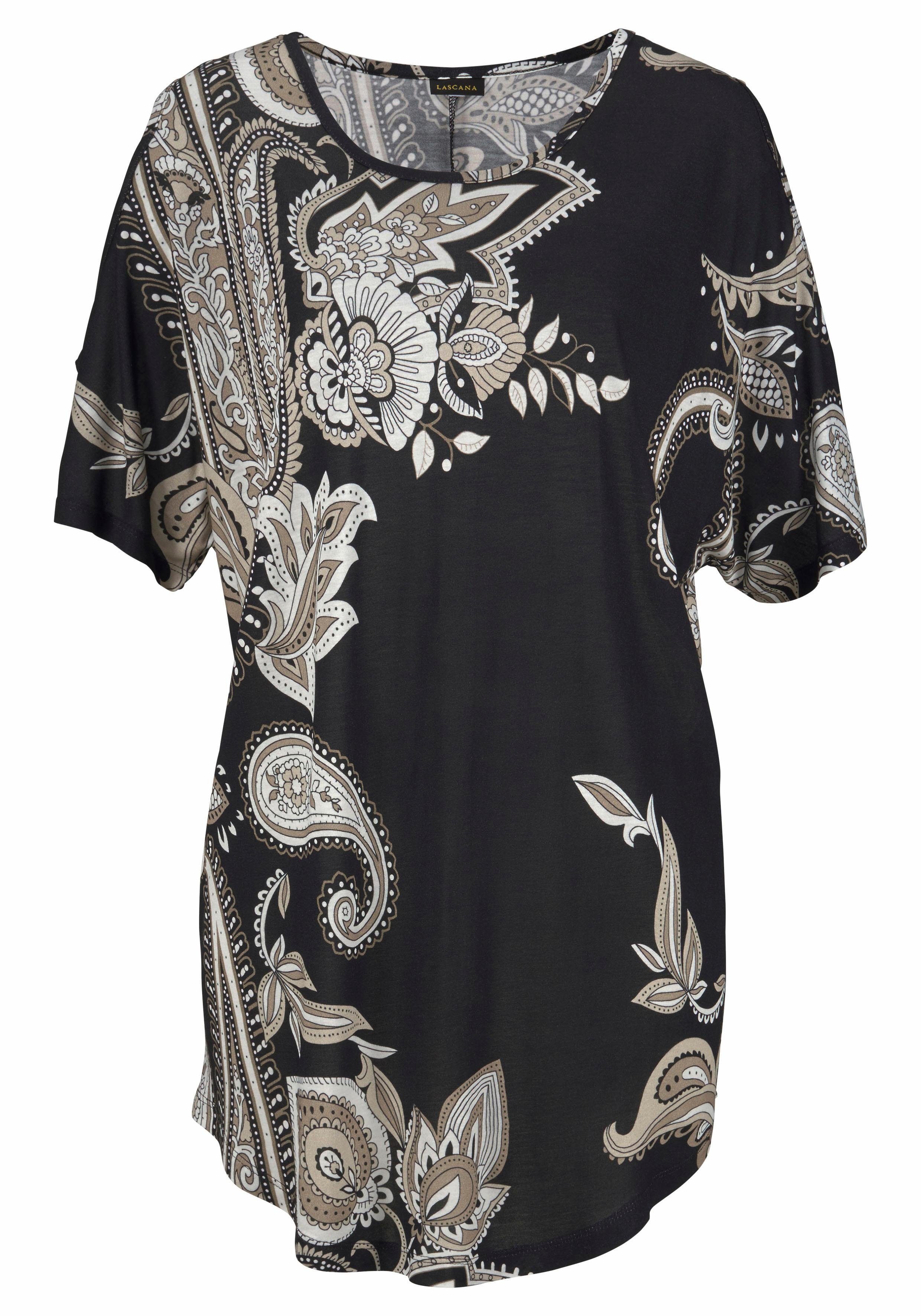 Lascana Lang shirt met cut-outs op de schouders, all-over print, blousejurk, off-the-shoulder
