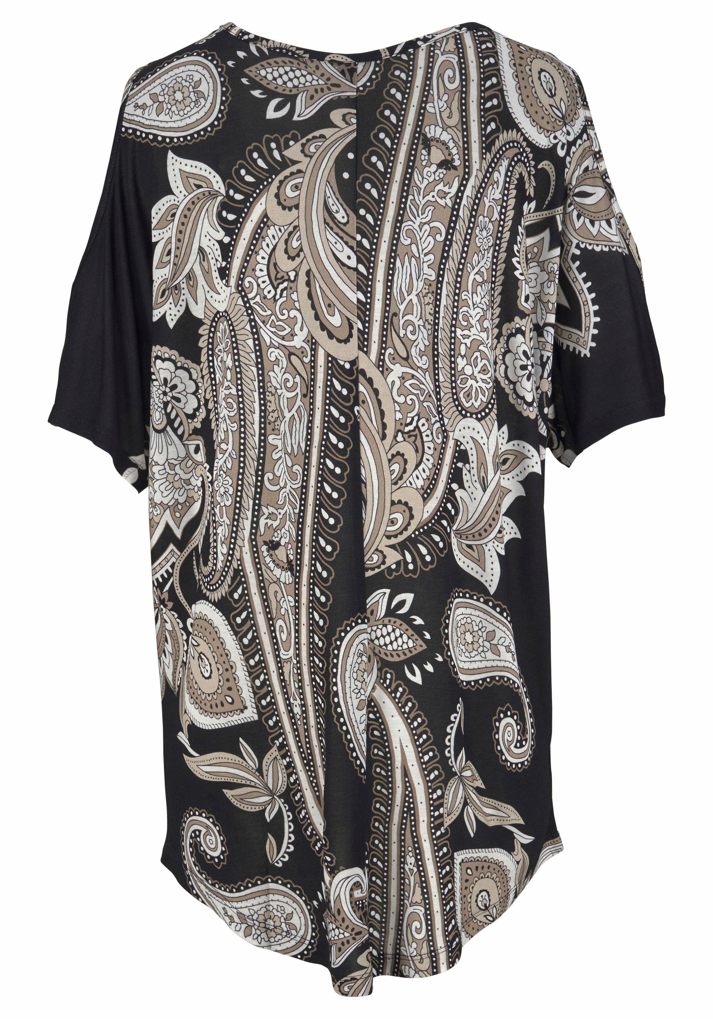 Lascana Lang shirt met cut-outs op de schouders, all-over print, blousejurk, off-the-shoulder