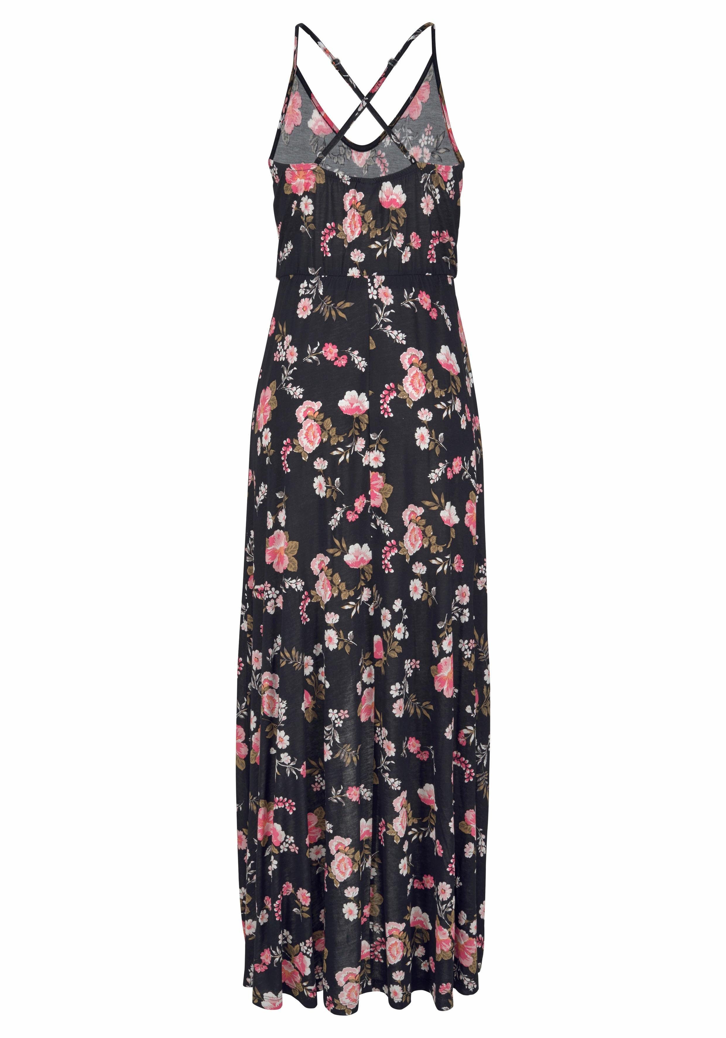Lascana Maxi-jurk met beenuitsnede aan de voorkant, zomerjurk met bloemenprint, strandjurk
