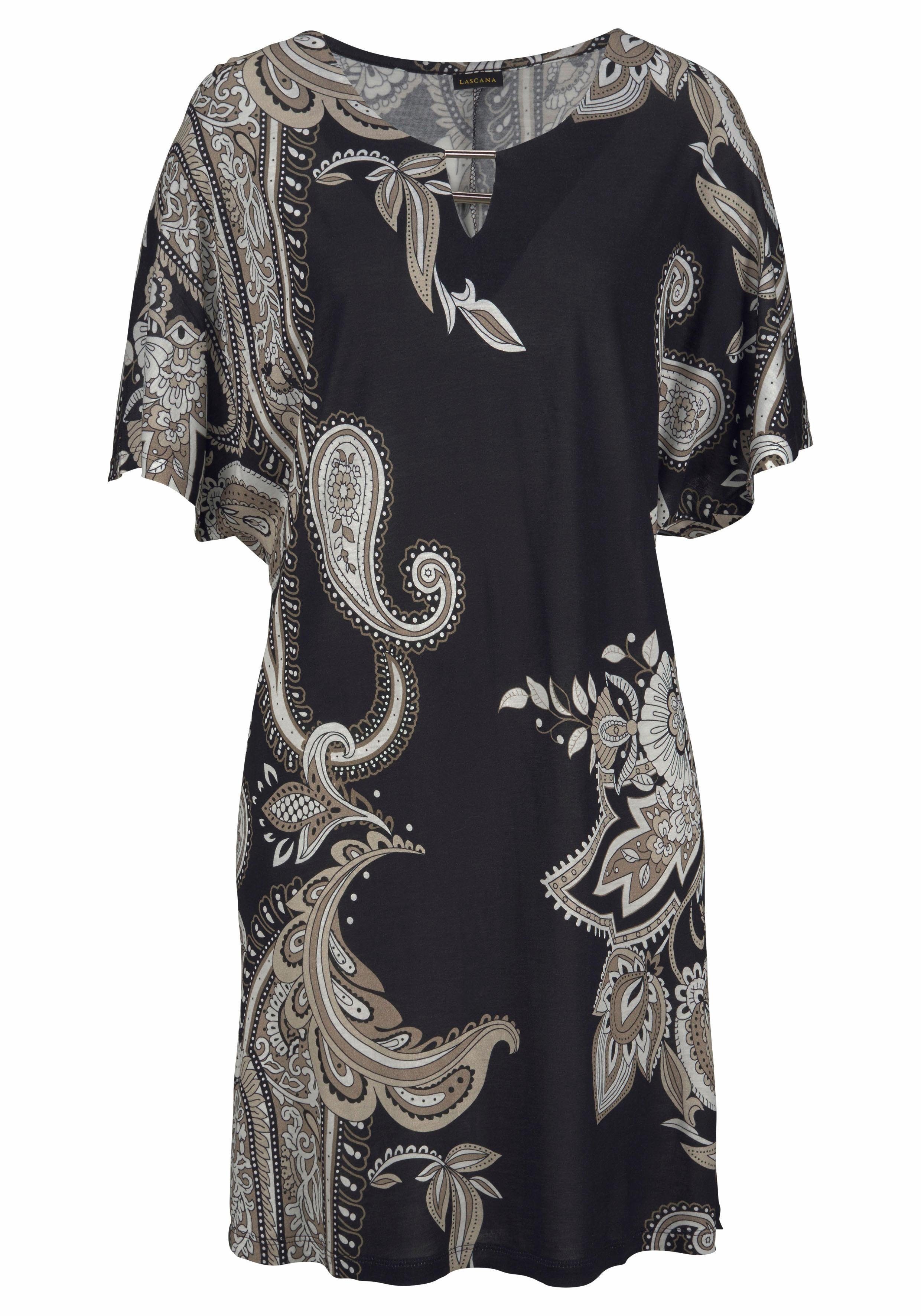 Lascana Jerseyjurk met decoratief detail bij de halslijn, zomerse tuniekjurk, strandjurk