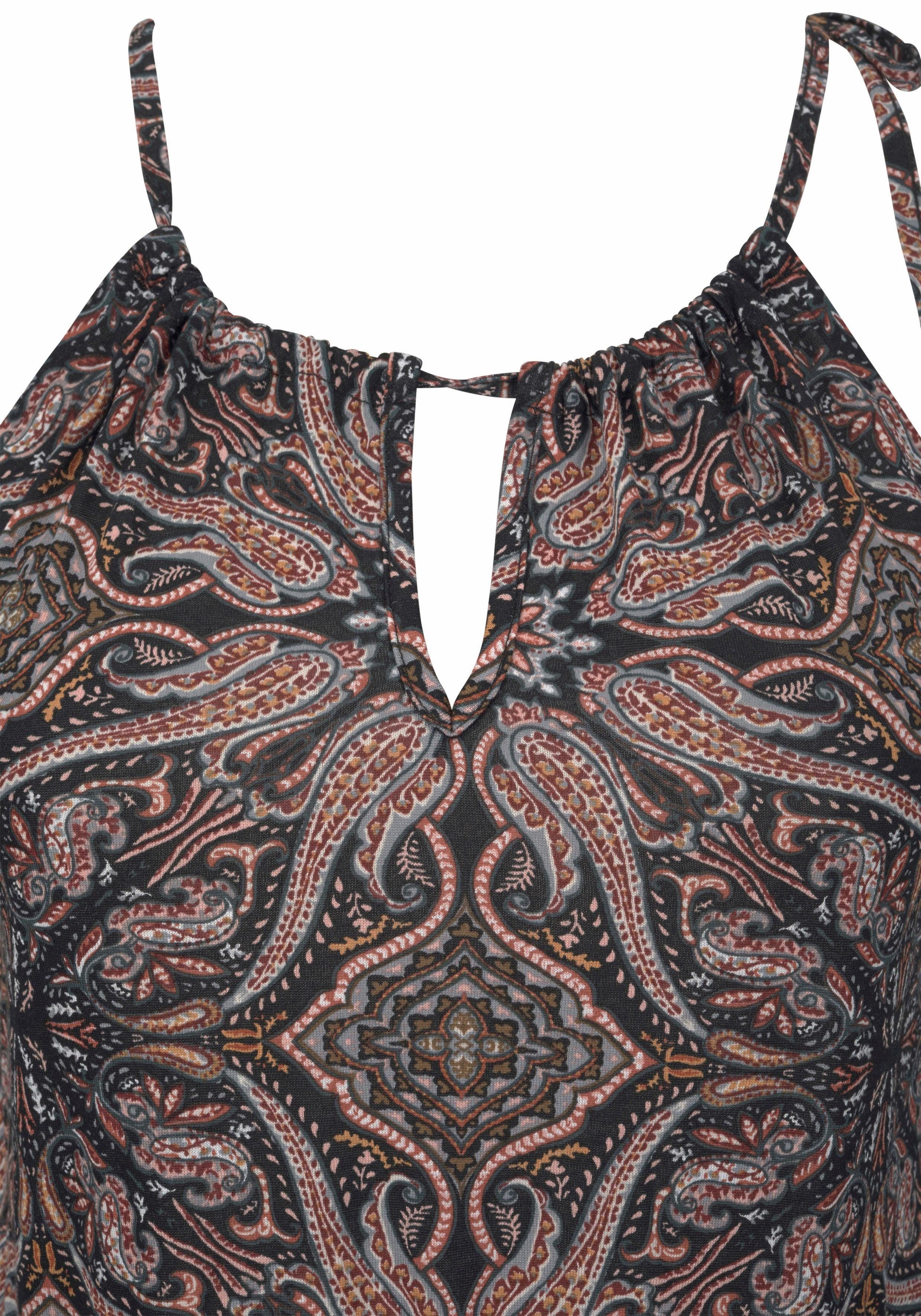 Lascana Maxi-jurk met modieuze halslijn met all-over print, zomerjurk, strandjurk
