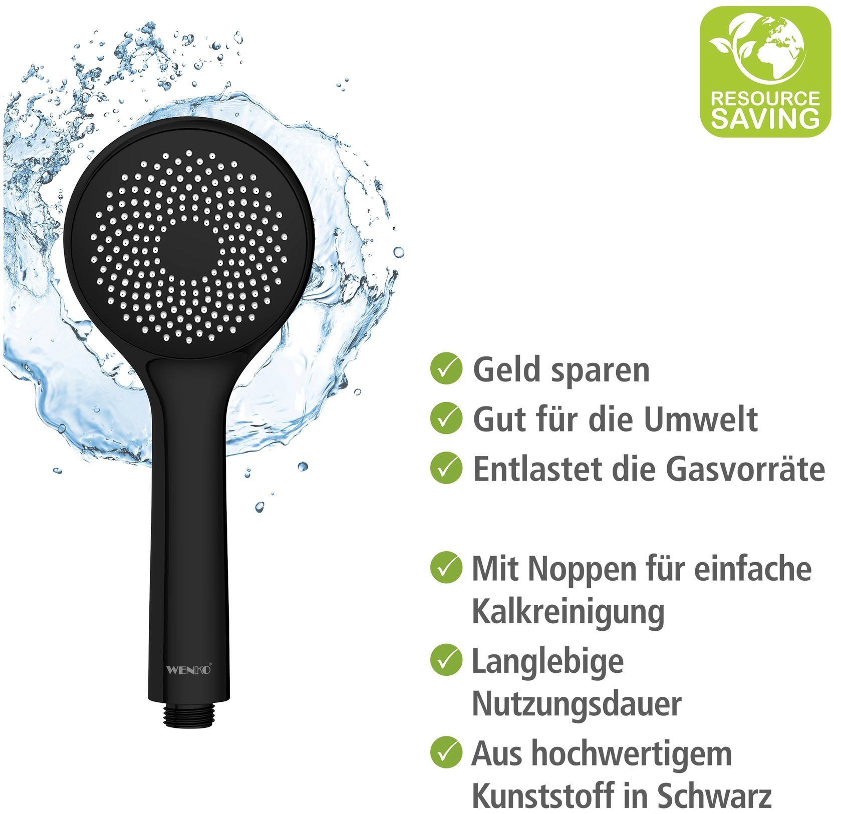 WENKO Handsproeier Watersaving Mat zwart, Ø 9,5 cm (1-delig)