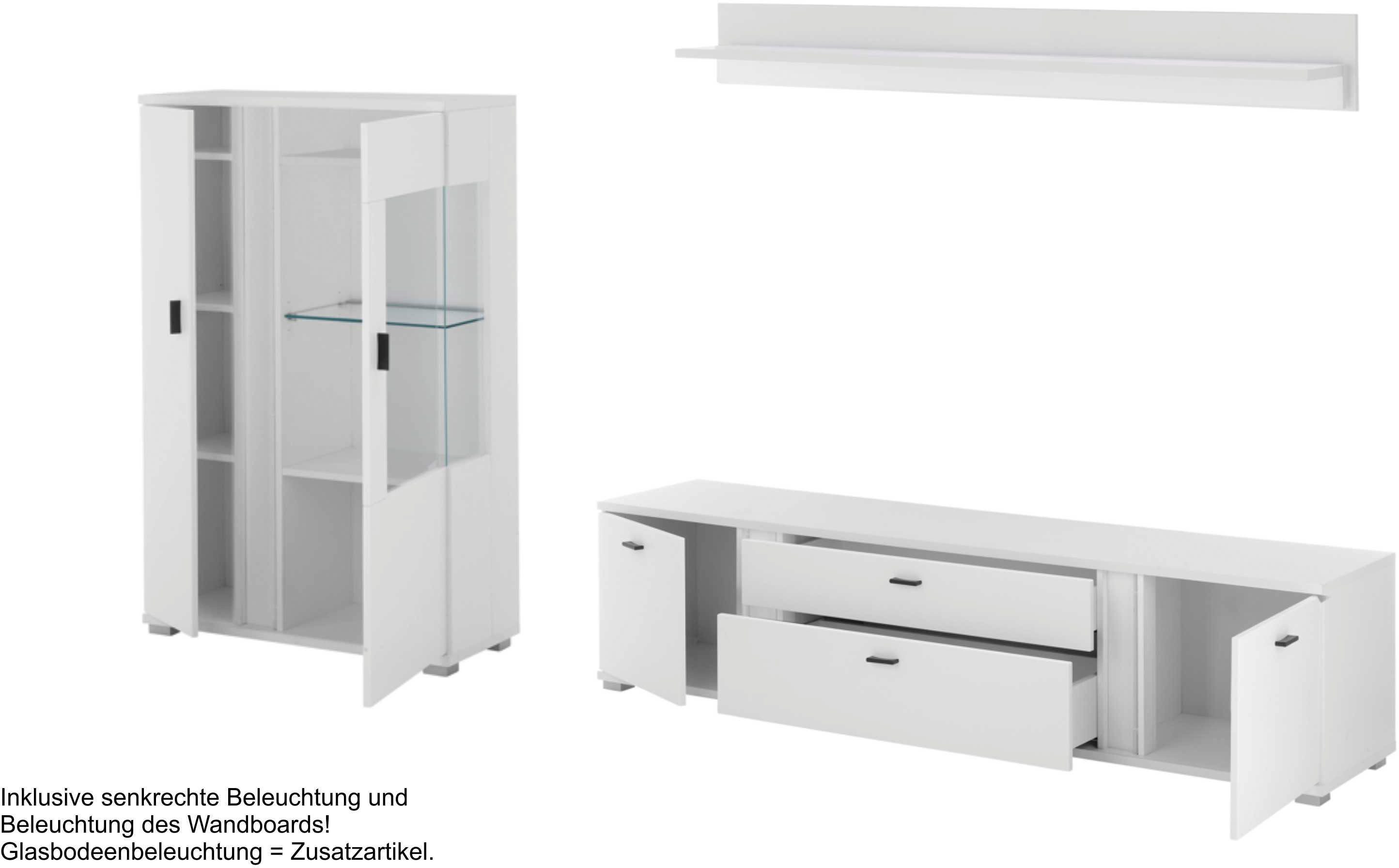 INOSIGN Wandmeubel Long Island in moderne trendkleur, inclusief verticale verlichting, breedte 290 cm (set, 3-delig)