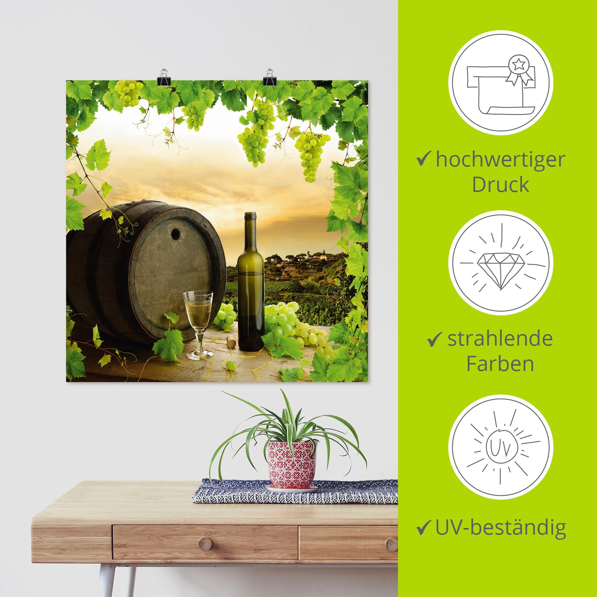 Artland Poster Wijn druiven wijnstokken wijngaard als artprint van aluminium, artprint op linnen, muursticker of poster in verschillende maten