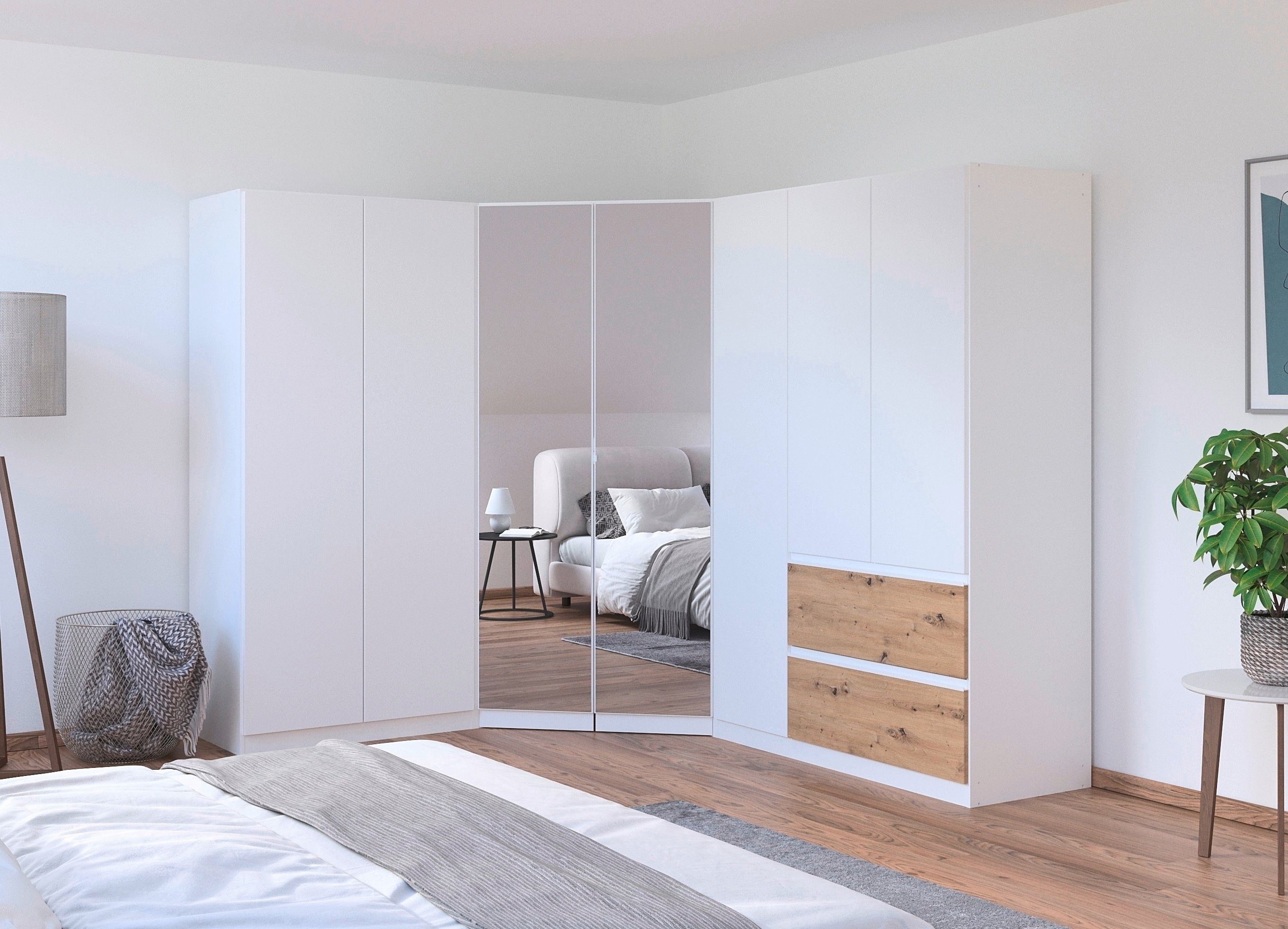 rauch Kastenset Kledingkast kast garderobe waskast COSTA met spiegel veel ruimte, greeploze front en push-to-open functie made in germany
