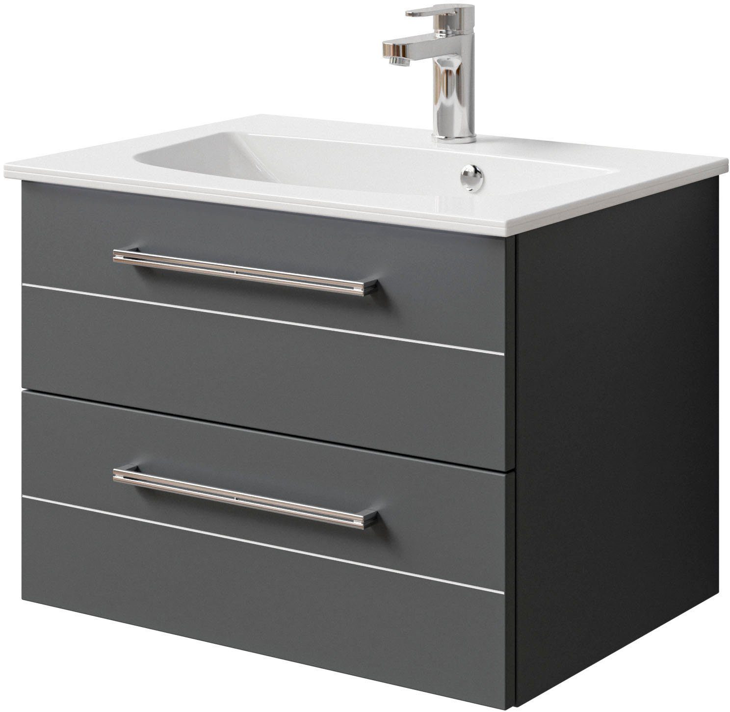 Saphir Wastafelonderkast Serie 6025 Mineralmarmor-Waschtisch mit Unterschrank, 67 cm breit (2-delig)