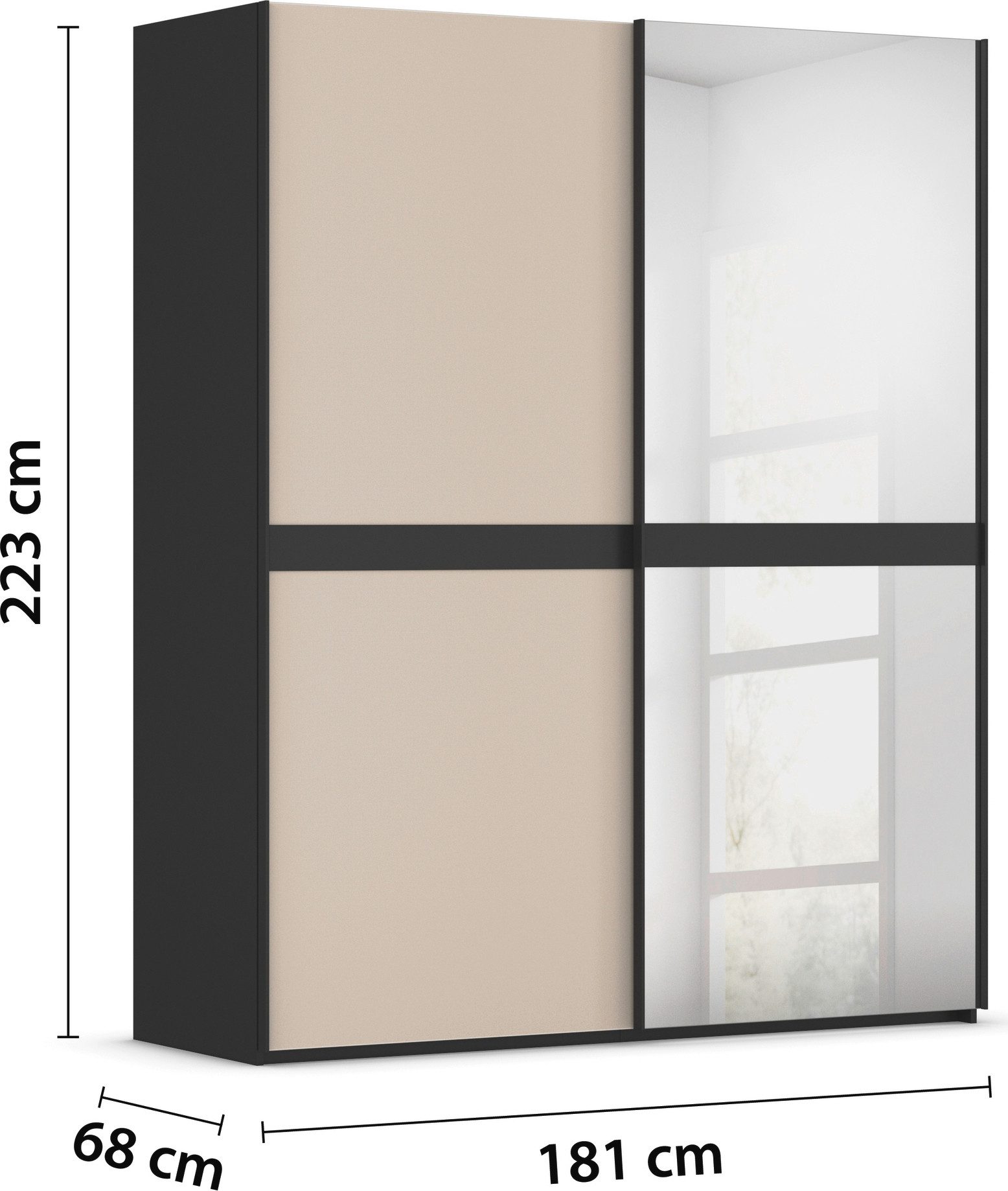 rauch Schuifdeurkast Kledingkast kast garderobe slaapkamerkast SCALE-LINE edel uiterlijk met buikband met glas/spiegel-front made in germany