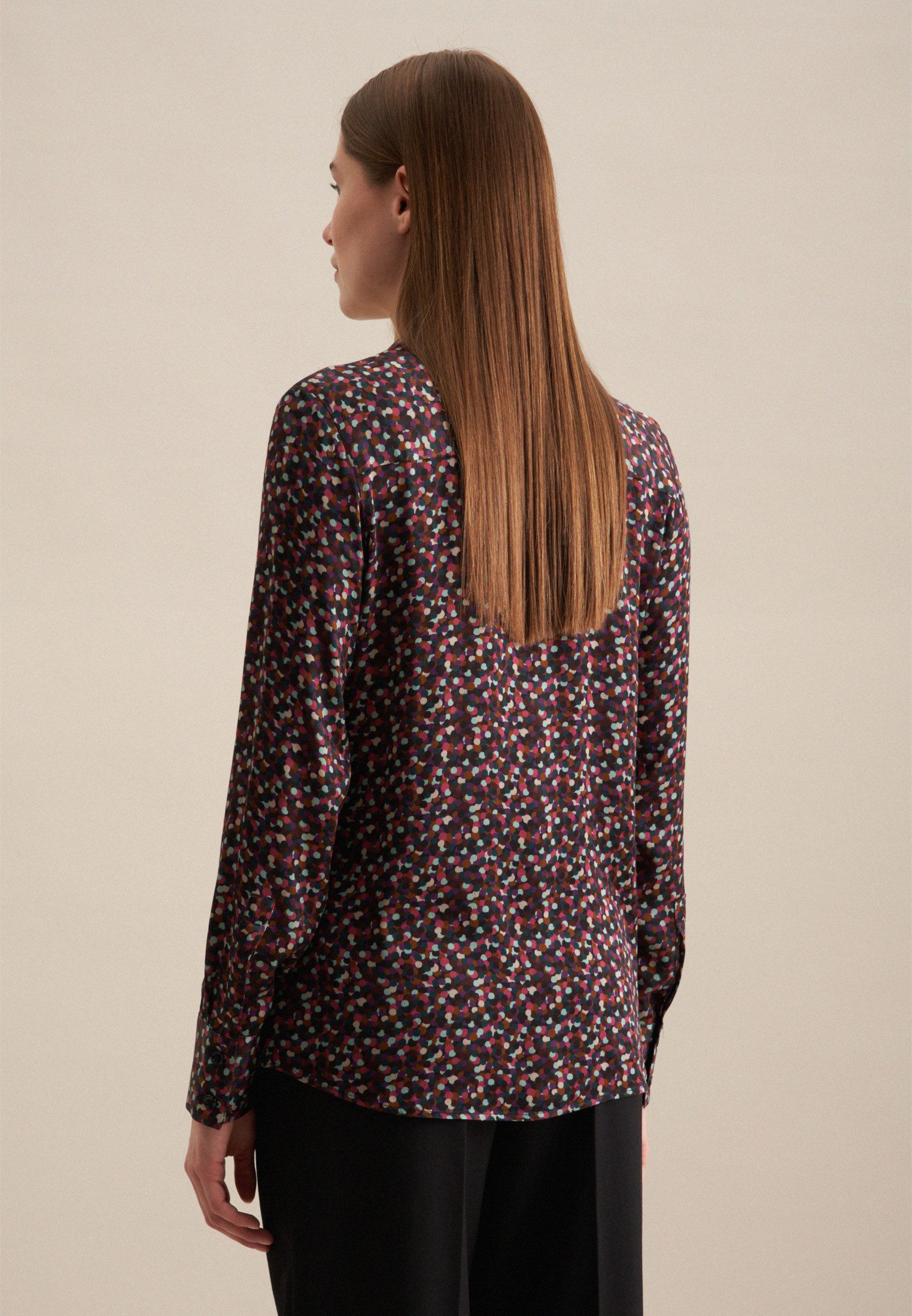 seidensticker Overhemdblouse Zwarte roos Lange mouwen kraag print