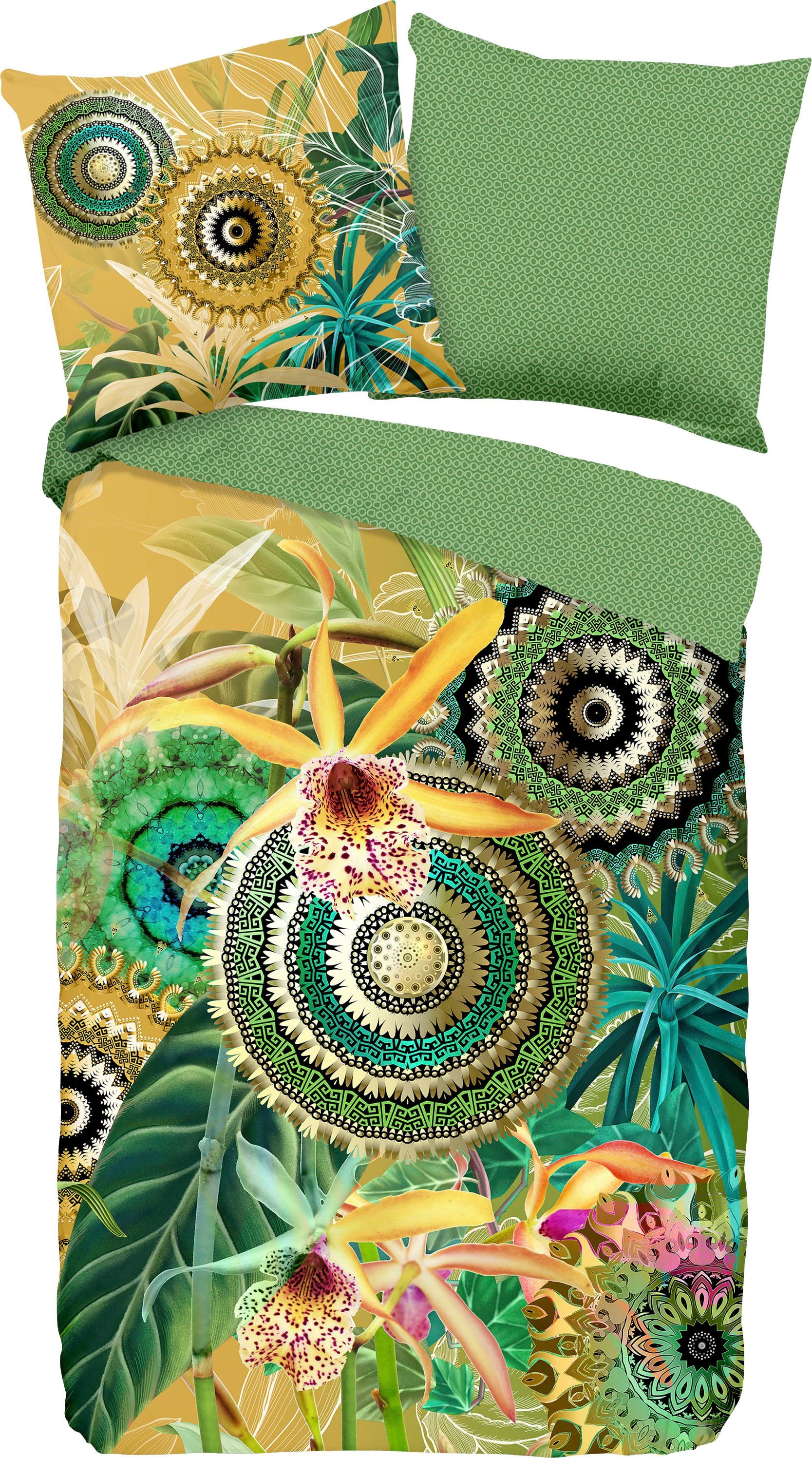 hip Tweezijdig te gebruiken overtrekset Yissa Mako-satijn, 135x200, Rits, Omkeerbaar, Mandala, Kleurrijk, Groen dekbedovertrekken groen