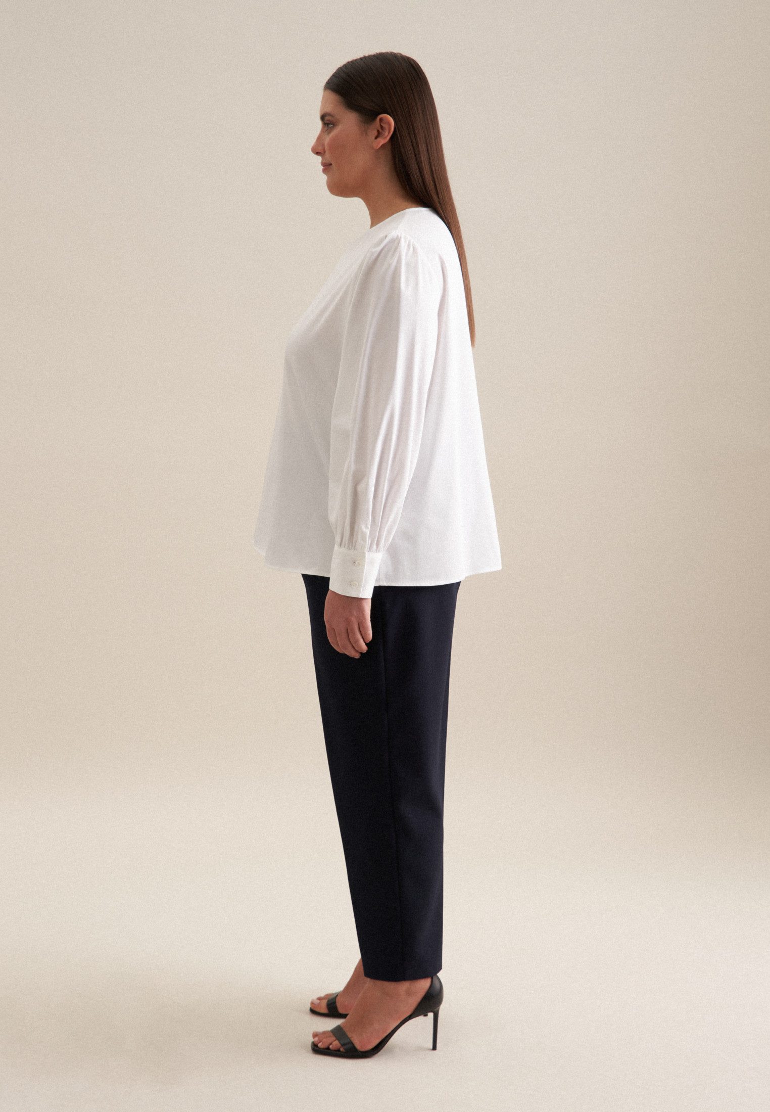 seidensticker Shirtblouse Zwarte roos Lange mouwen ronde hals uni