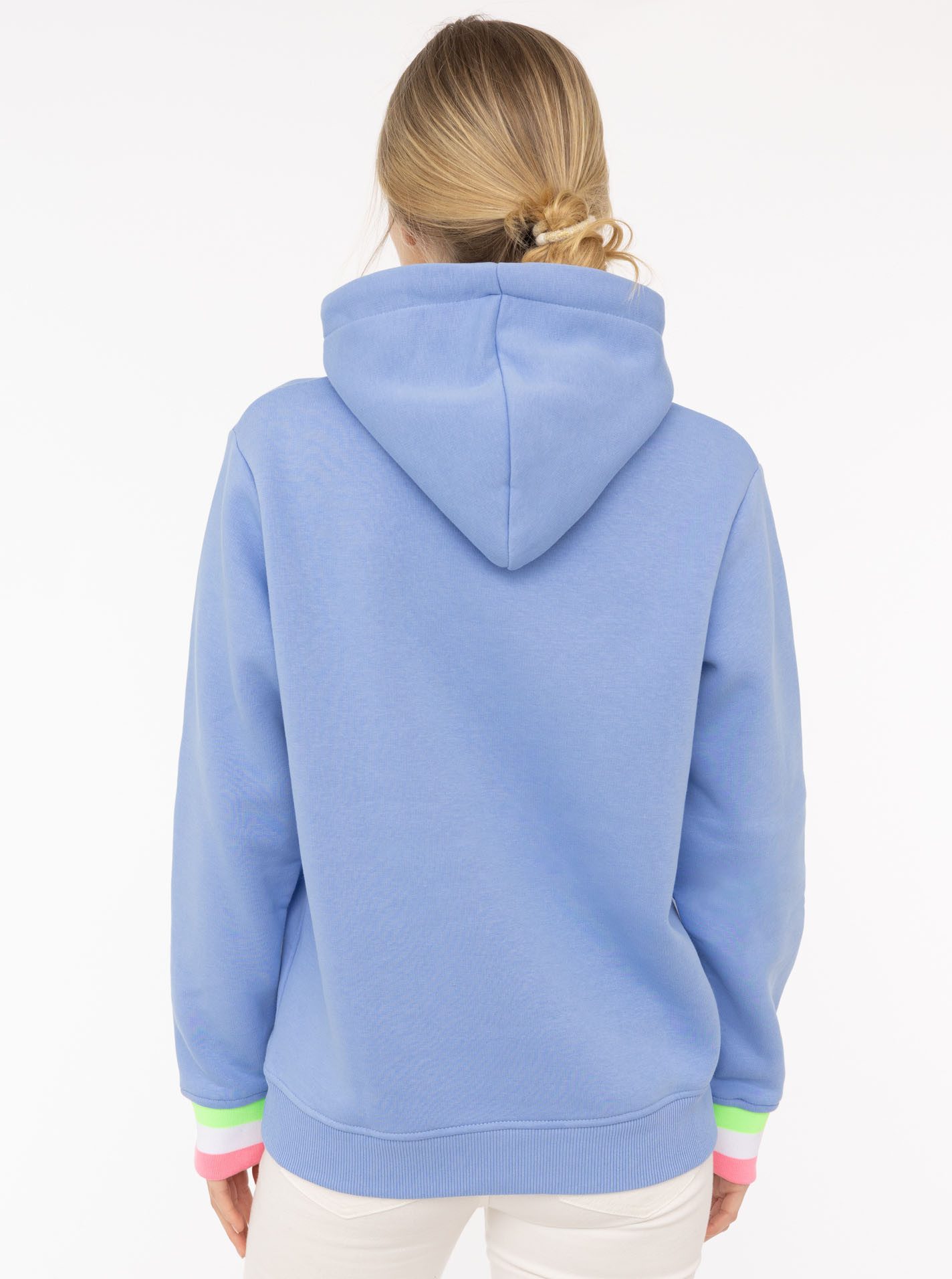 Zwillingsherz Hoodie Rahel met "moin" en anker borduurwerk, contrasterende mouwboorden