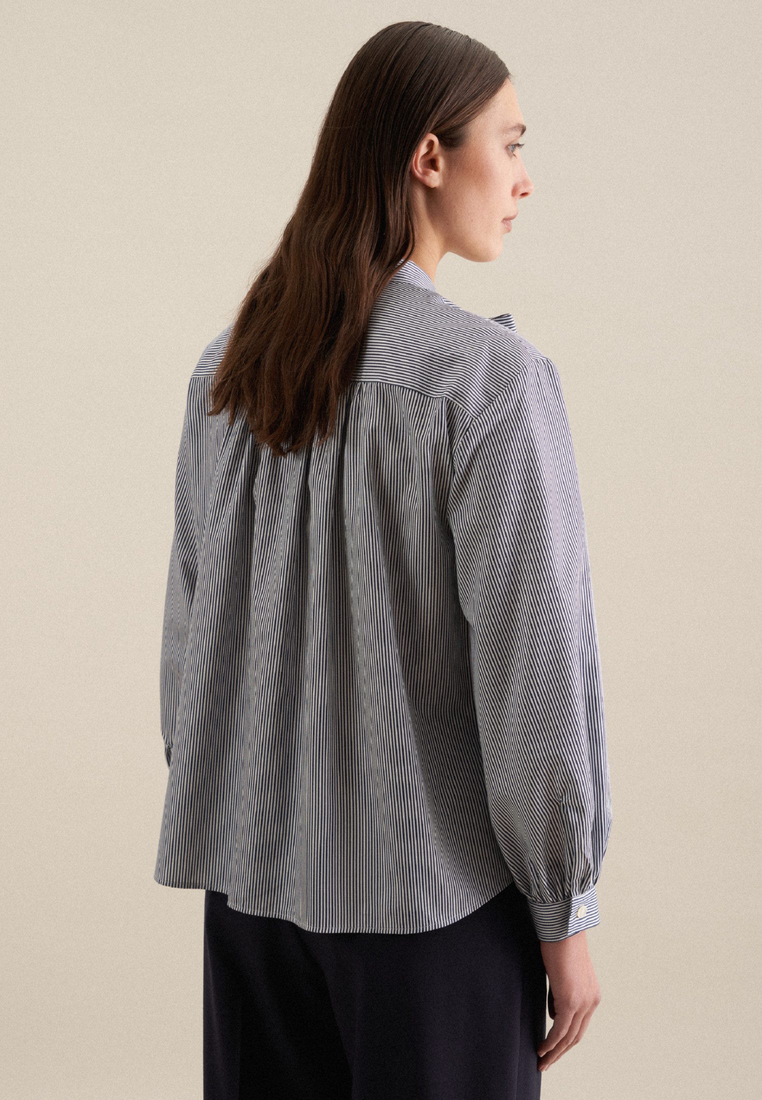 seidensticker Blouse met kraagstrik Zwarte roos Lange mouwen kraagstrik strepen